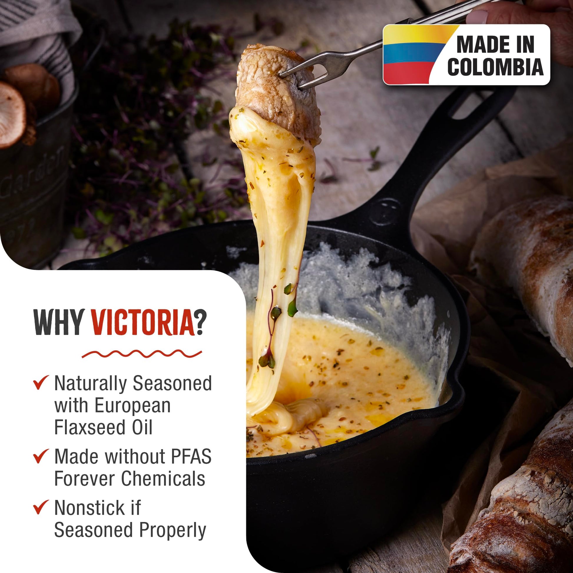 Victoria - Cacerola de hierro fundido, olla de hierro fundido, fabricada en Colombia, 2 cuartos