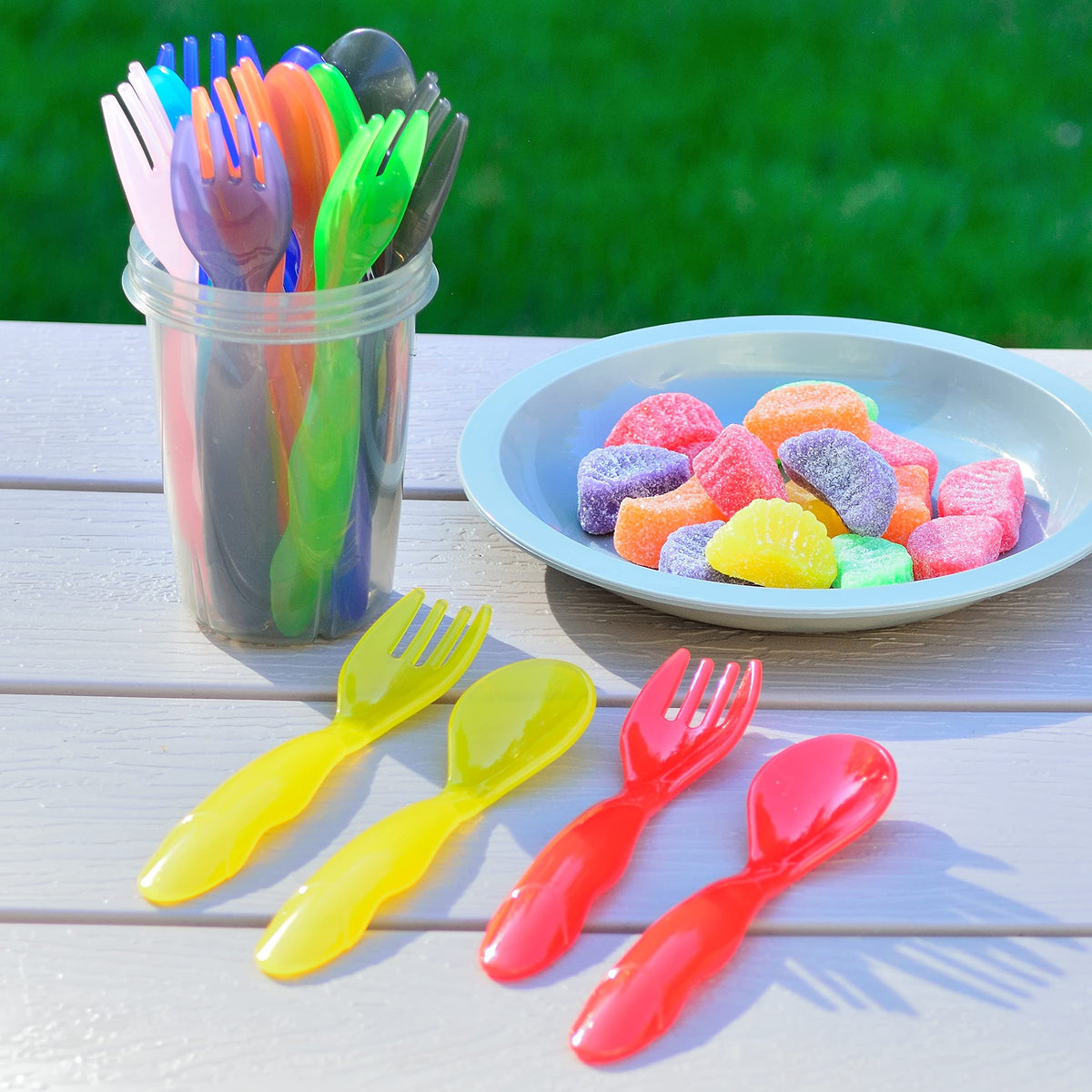 Youngever Juego De 9 Colores Arcoíris De 18 Utensilios De Plástico Para Niños, Tenedores Y Cucharas, Tamaño Grande, Apto Para Lavaplatos