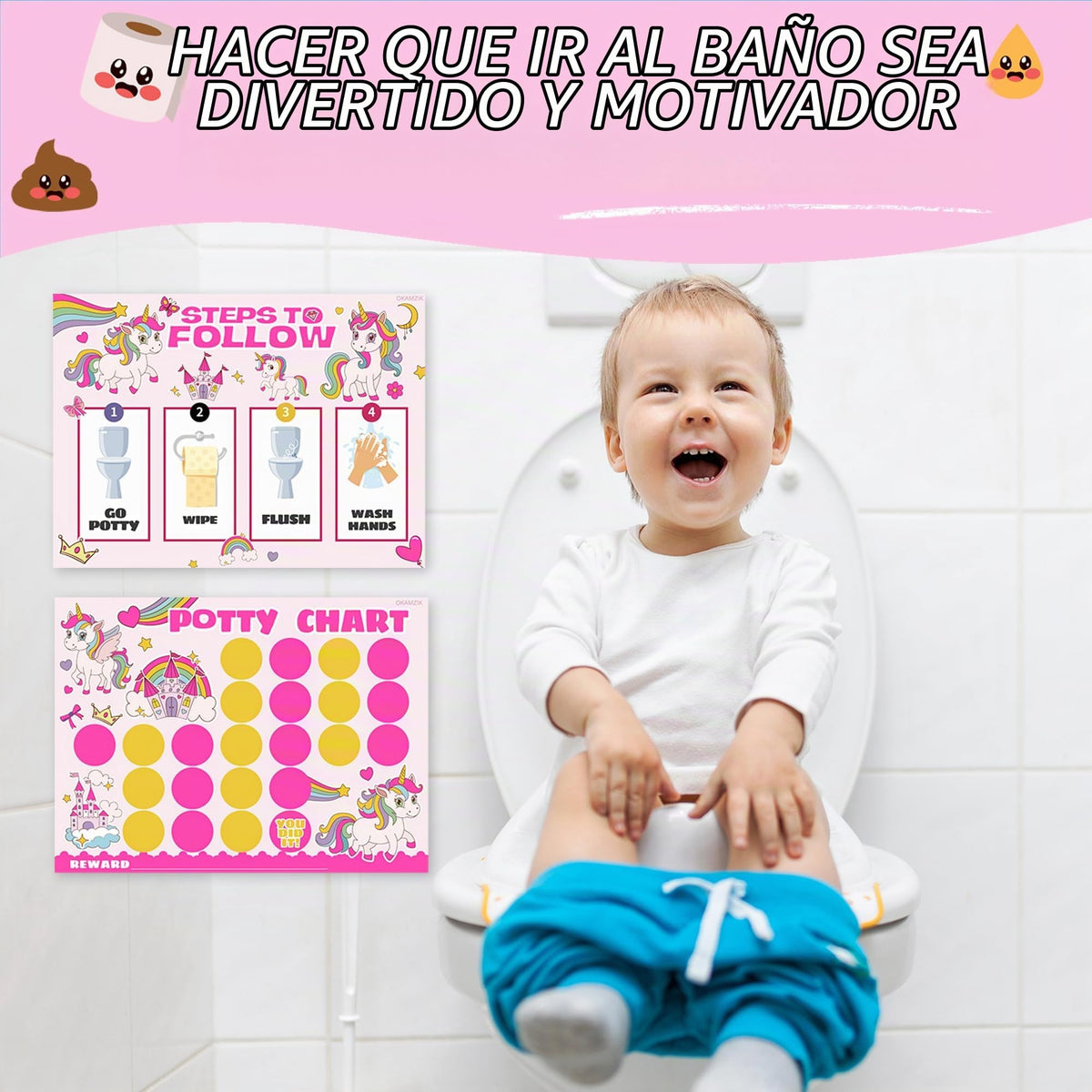 Tabla de entrenamiento para ir al baño para niñas, tema de unicornio, 8.3 x 11.2 pulgadas, paquete de 10 cartas con 5 pegatinas de recompensa