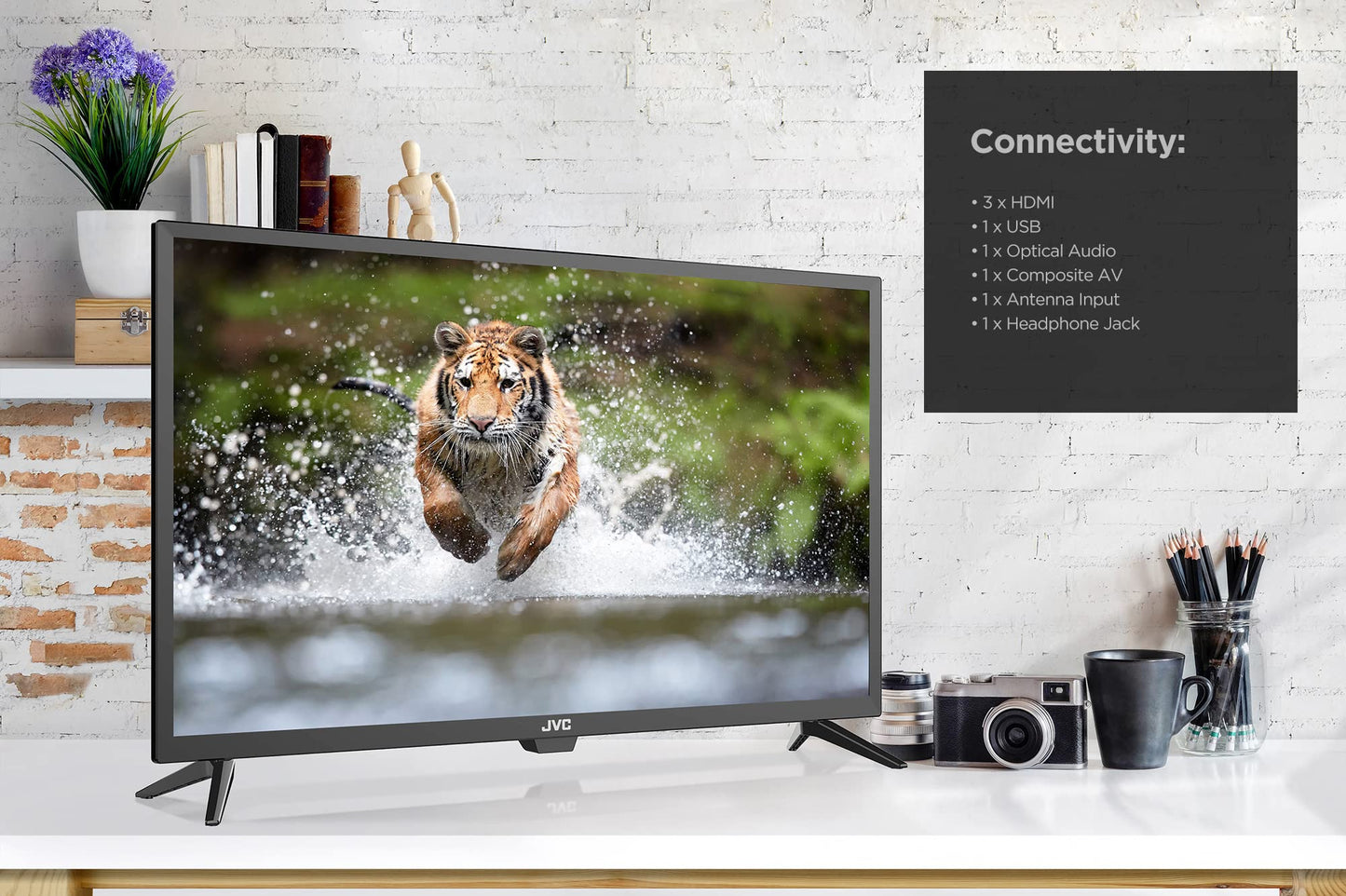 TV Inteligente LED HD 32 Pulgadas JVC 720p con Control de Voz y Más de 300 Canales de Transmisión Gratuitos