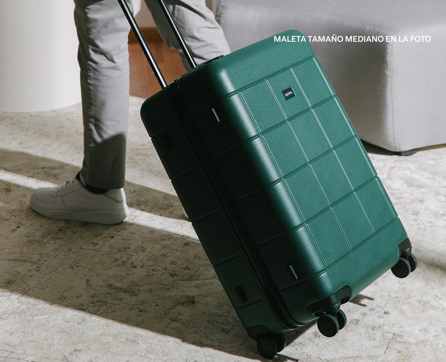 Mappa Original - Maleta de Viaje Rígida Garantía 10 Años 100% Makrolon Alemán, Ruedas Giratorias 360 de Tecnología Hinomoto, Candado TSA, Pad de Compresión, Maleta de 24 pulgadas, Color Verde