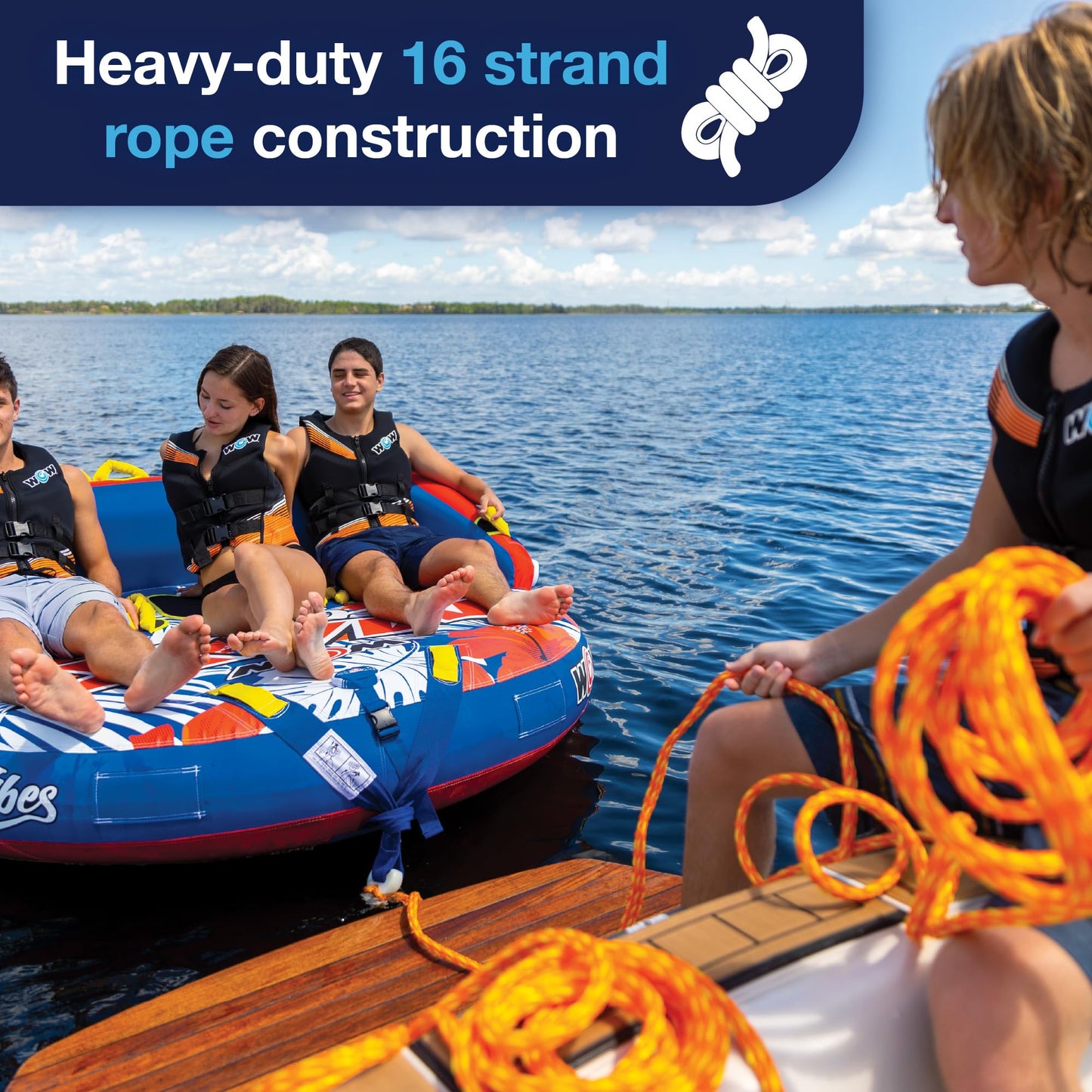 Cuerda de Remolque WOW Sports World of Watersports 4k con Boya de Espuma Flotante de 60 Pies para navegación