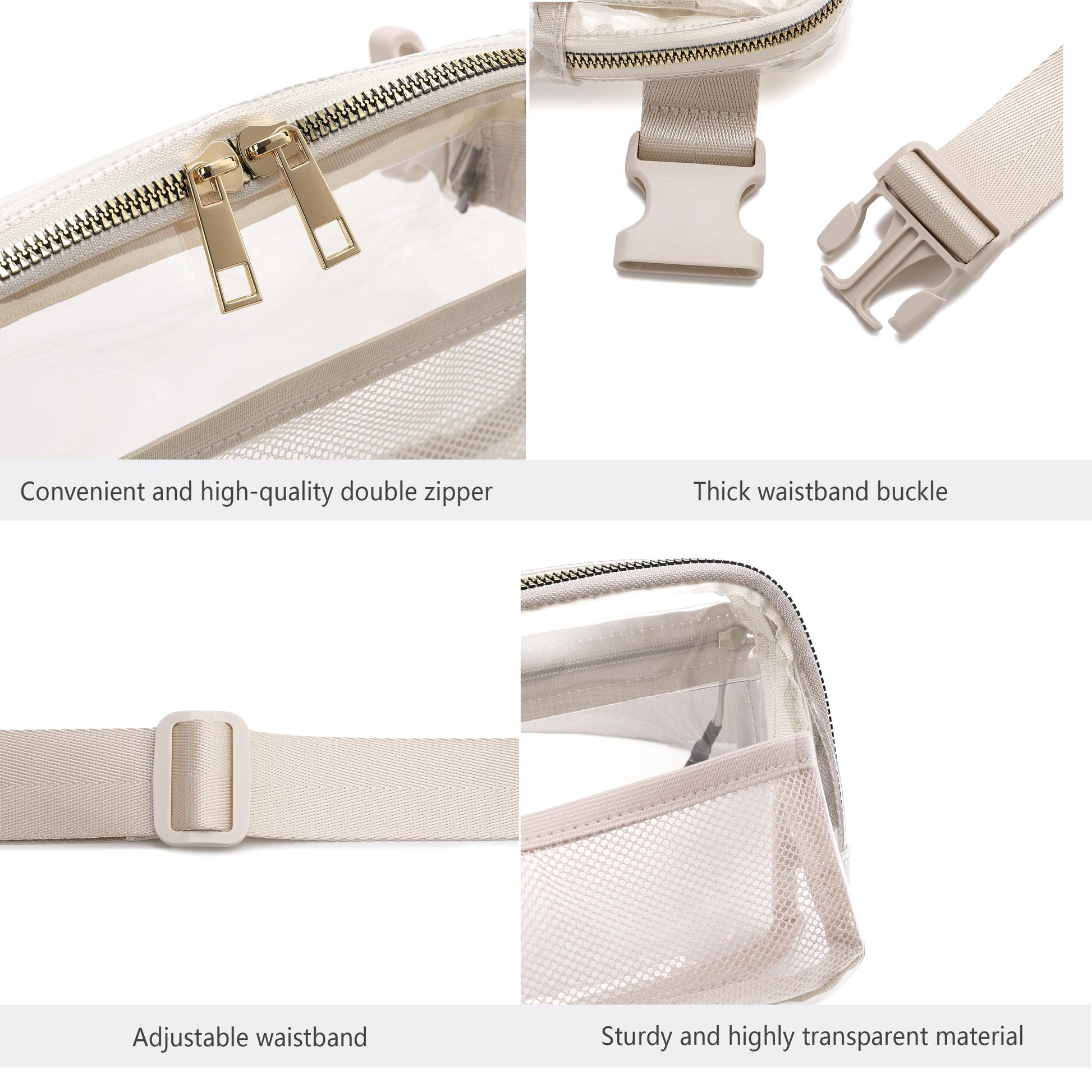 Riñonera Transparente Moda Beige con Correa Ajustable Pequeña para Mujeres y Hombres