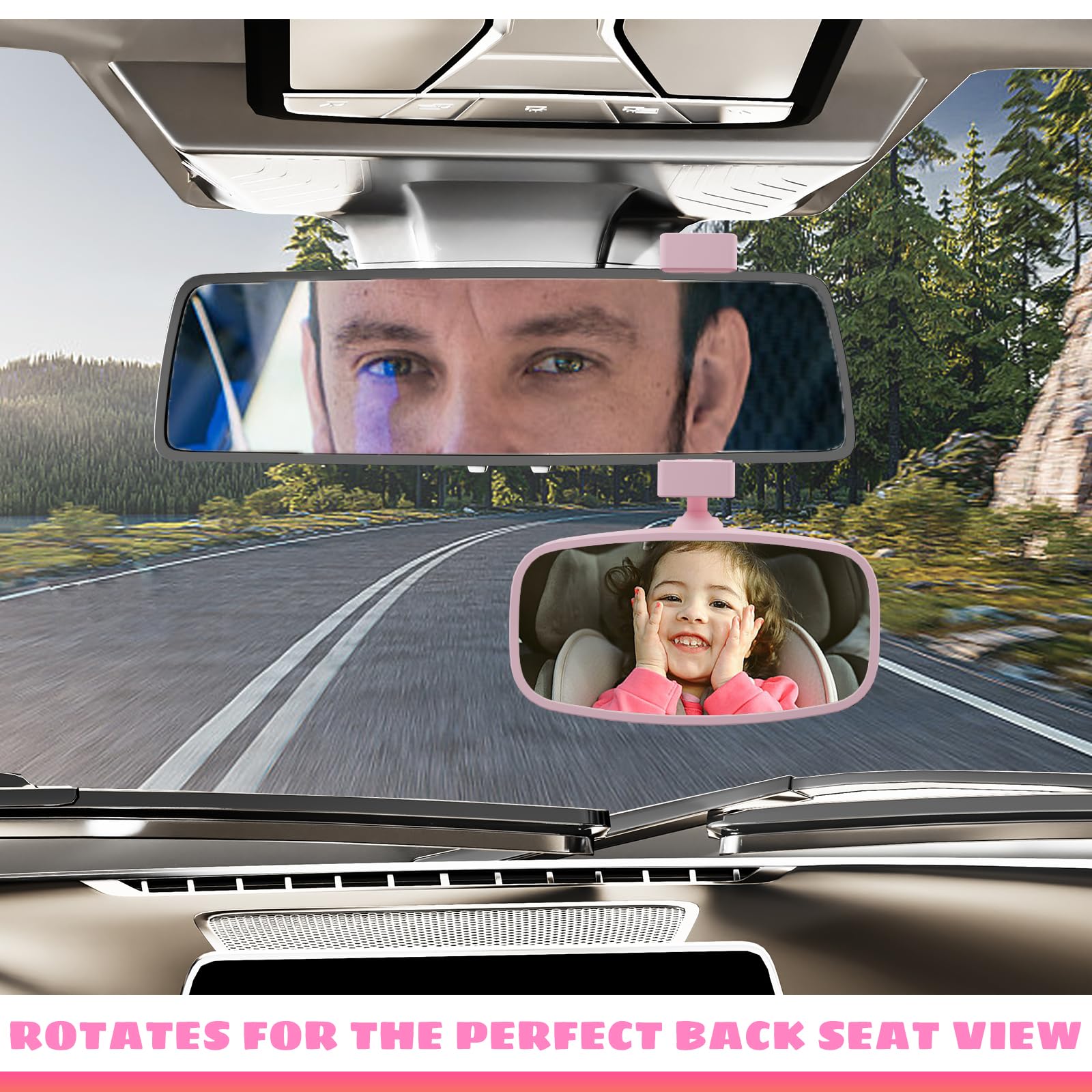 KERHAND - Espejo de coche de bebé de 360 grados para asientos traseros, espejos de seguridad para niños con instalación sin herramientas, espejo retrovisor para niños, sin BPA, inastillable y