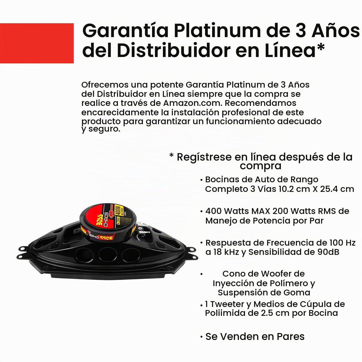 Parlante Coaxial Boss Audio Chaos Exxtreme 4" x 10" 3 Vías 400 Watt