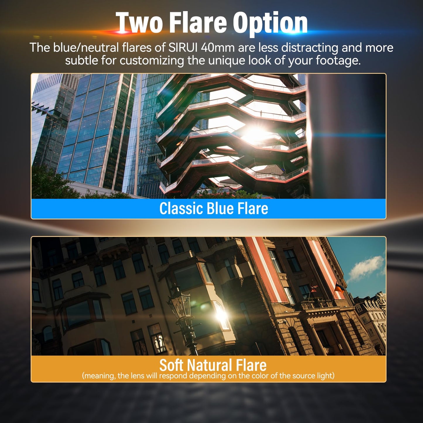 Lente Anamórfica SIRUI Azul Acampanado Enfoque Automático Montaje E 40 mm T1.8 1.33X