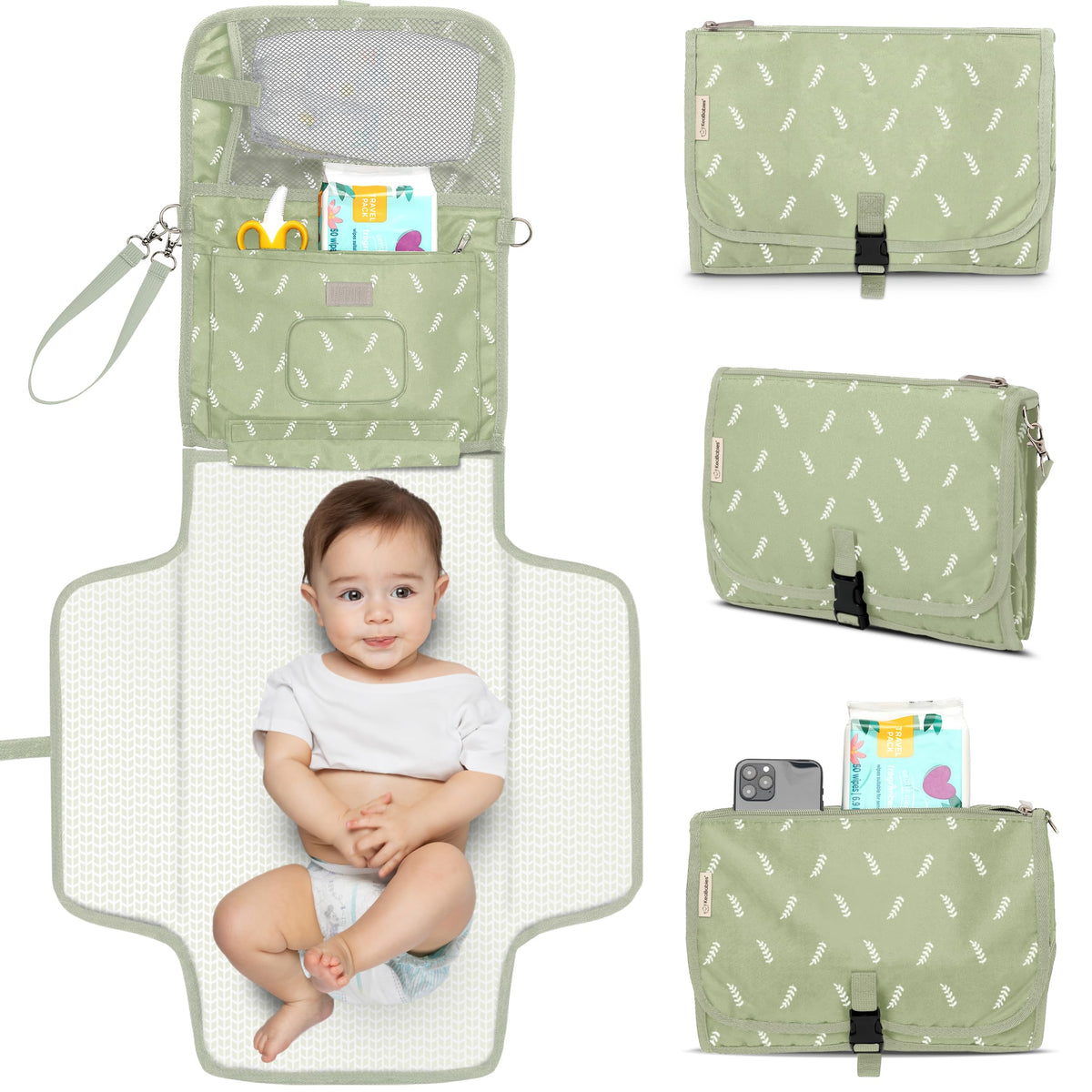 KeaBabies - Cambiador portátil para pañales – Cambiador grande impermeable para bebé, embrague de pañales de viaje compacto, bolsillos funcionales para artículos esenciales para recién nacidos,