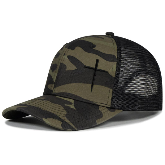 DOEO JNSPO Gorros cristianos para hombres y mujeres, gorro con cruz de 3 clavos de Jesús, regalos religiosos cristianos para cumpleaños/Navidad, gorro con bordado de cruz y estampado de camuflaje.