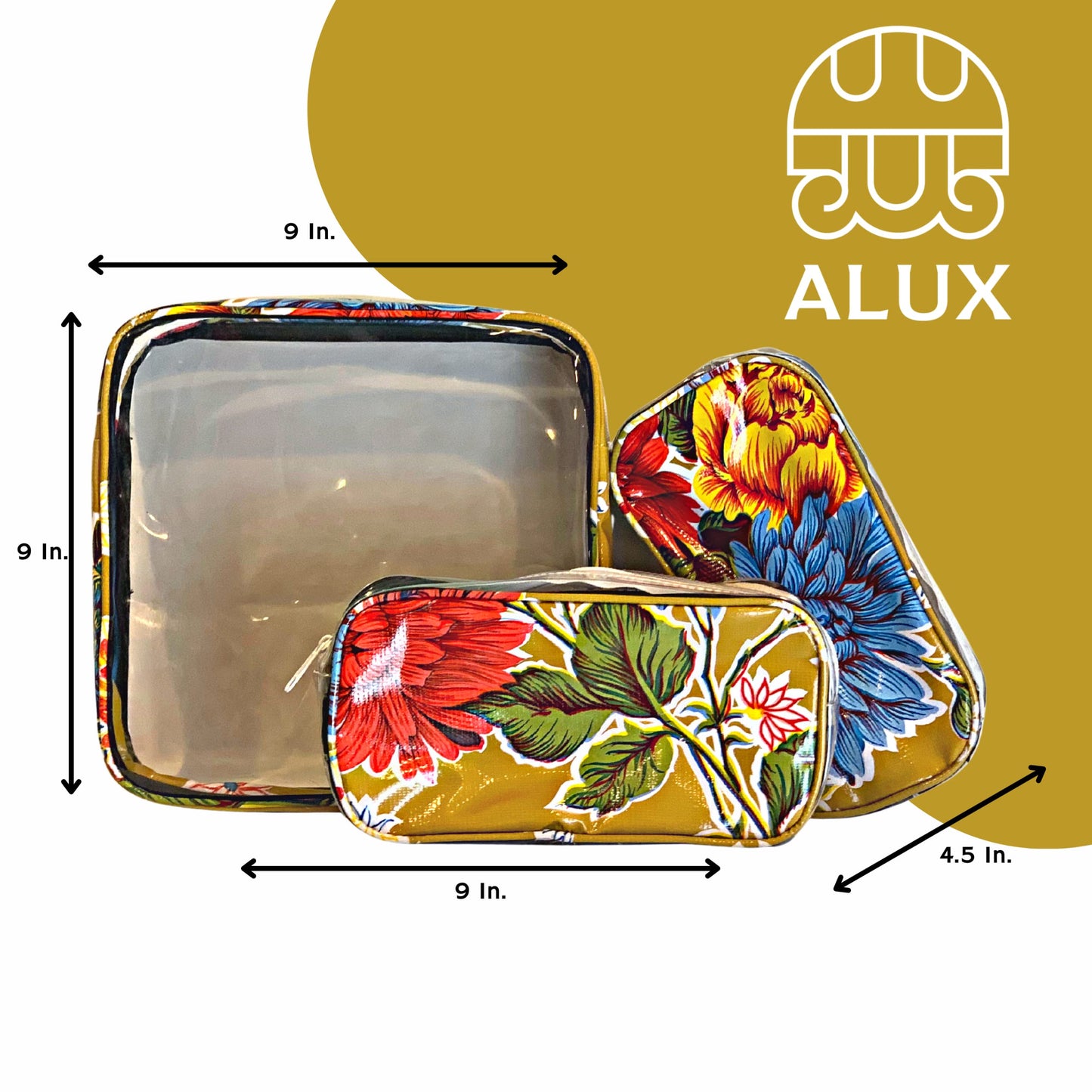 Alux - Bolsas de maquillaje de viaje de 3 piezas, impermeables, multicolores, bolsas de maquillaje grandes y medianas, para viajes y cosméticos, bolsa de maquillaje pequeña, Crysanthemums Gold