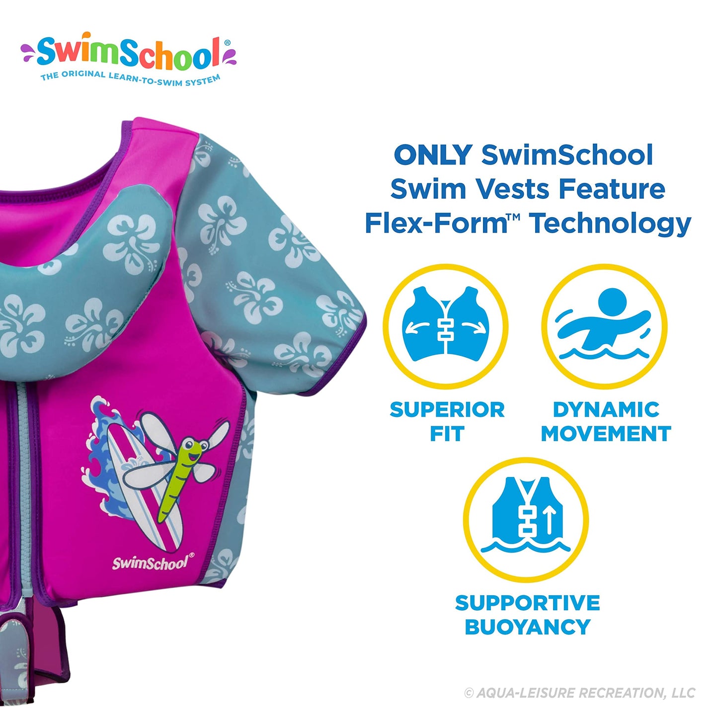 Chaleco de Entrenamiento SwimSchool Rosa Aqua con Mangas UPF50 y Correa Ajustable para Mujer