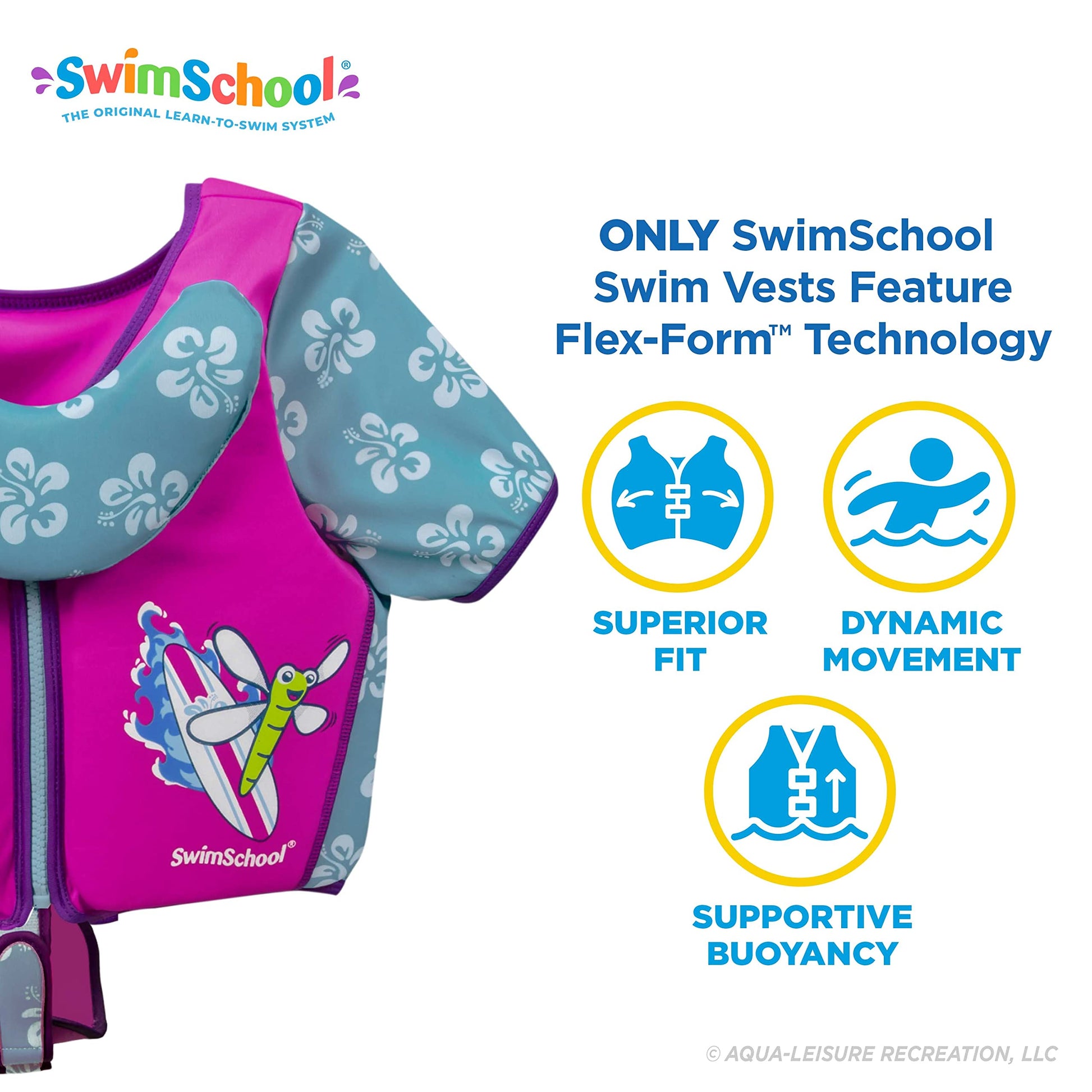 Chaleco de Entrenamiento SwimSchool Rosa Aqua con Mangas UPF50 y Correa Ajustable para Mujer