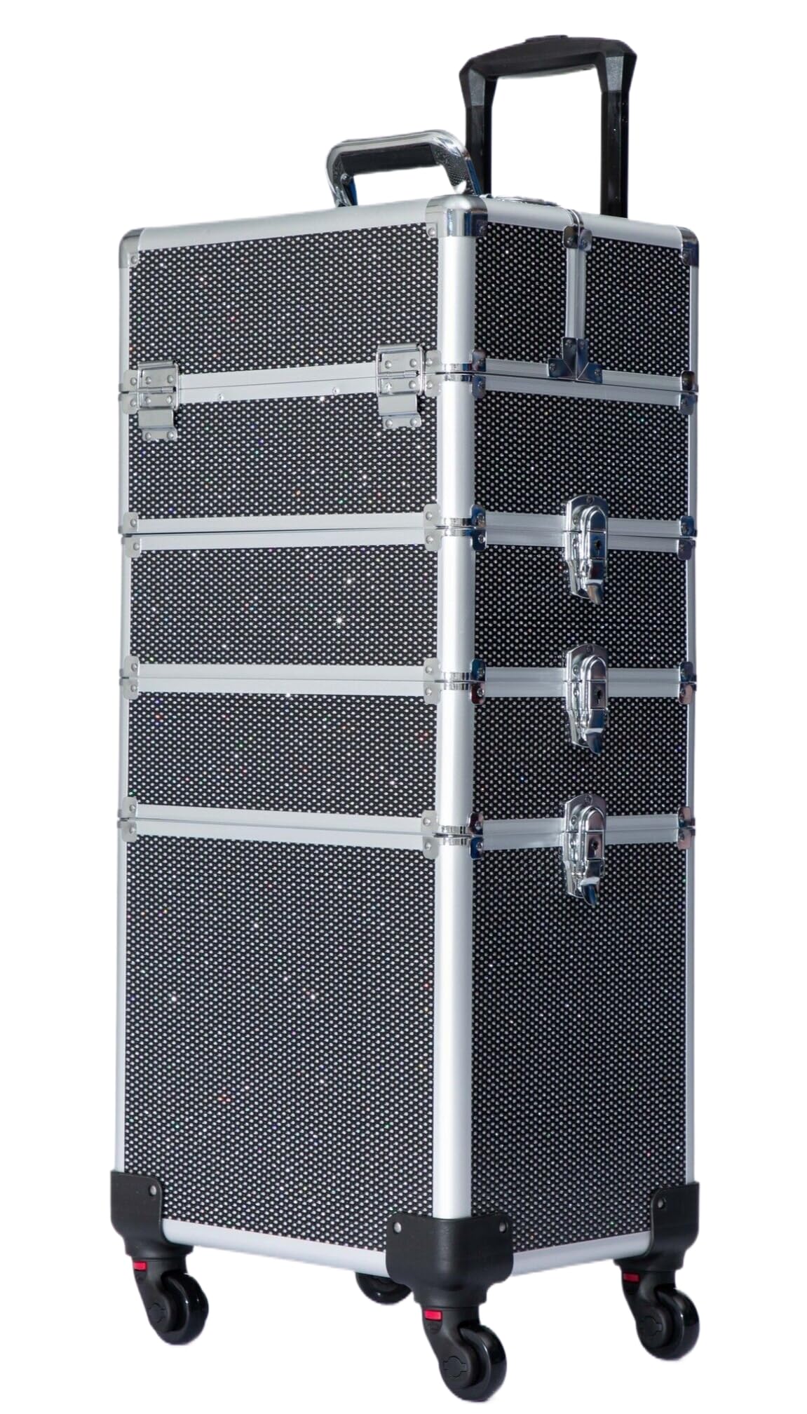 Gdsshuhung - Estuche de maquillaje para tren rodante, organizador profesional de cosméticos con marco de aluminio, bandejas plegables y ruedas, portátil para viajes y estudio, Negro diamond, Estuche