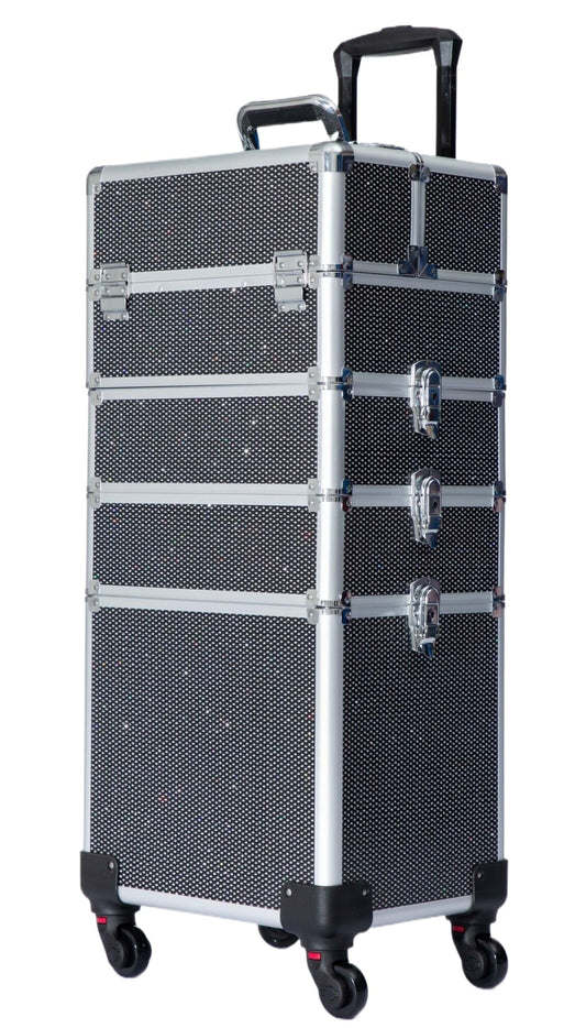 Gdsshuhung - Estuche de maquillaje para tren rodante, organizador profesional de cosméticos con marco de aluminio, bandejas plegables y ruedas, portátil para viajes y estudio, Negro diamond, Estuche