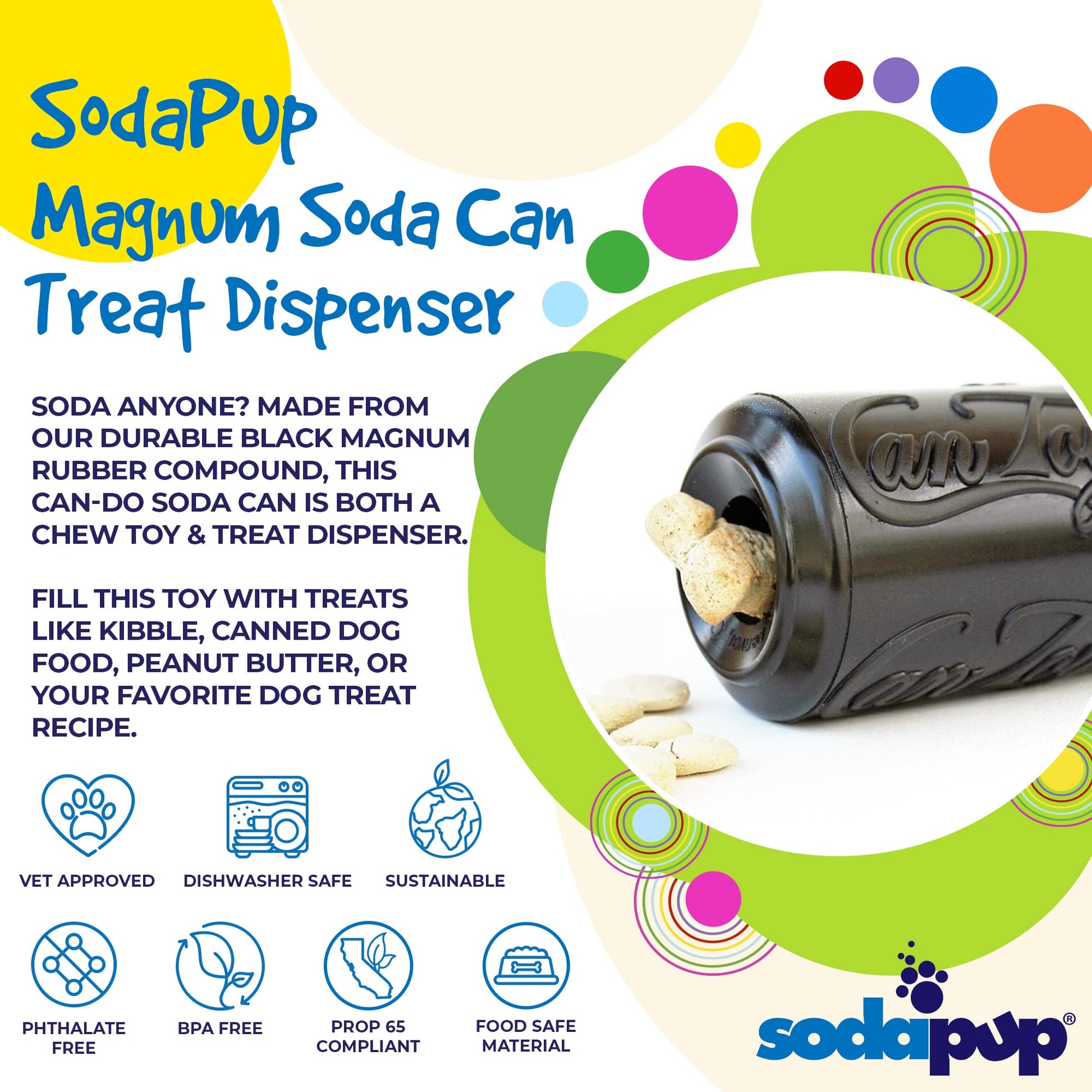 Juguete de Goma Natural SodaPup Negro Dispensador de Golosinas Alimentador Lento para Masticadores Más Agresivos para Perros Grandes