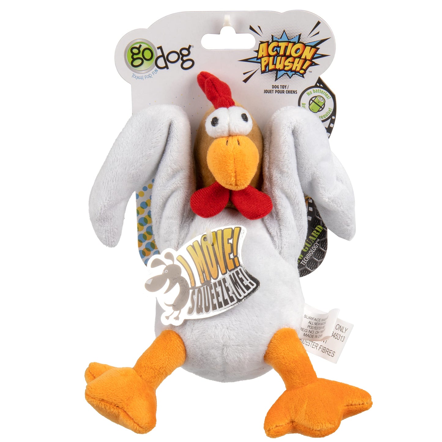 Godog Action Plush Pollo con Tecnología de Protección para Masticar Juguete Animado para Perro