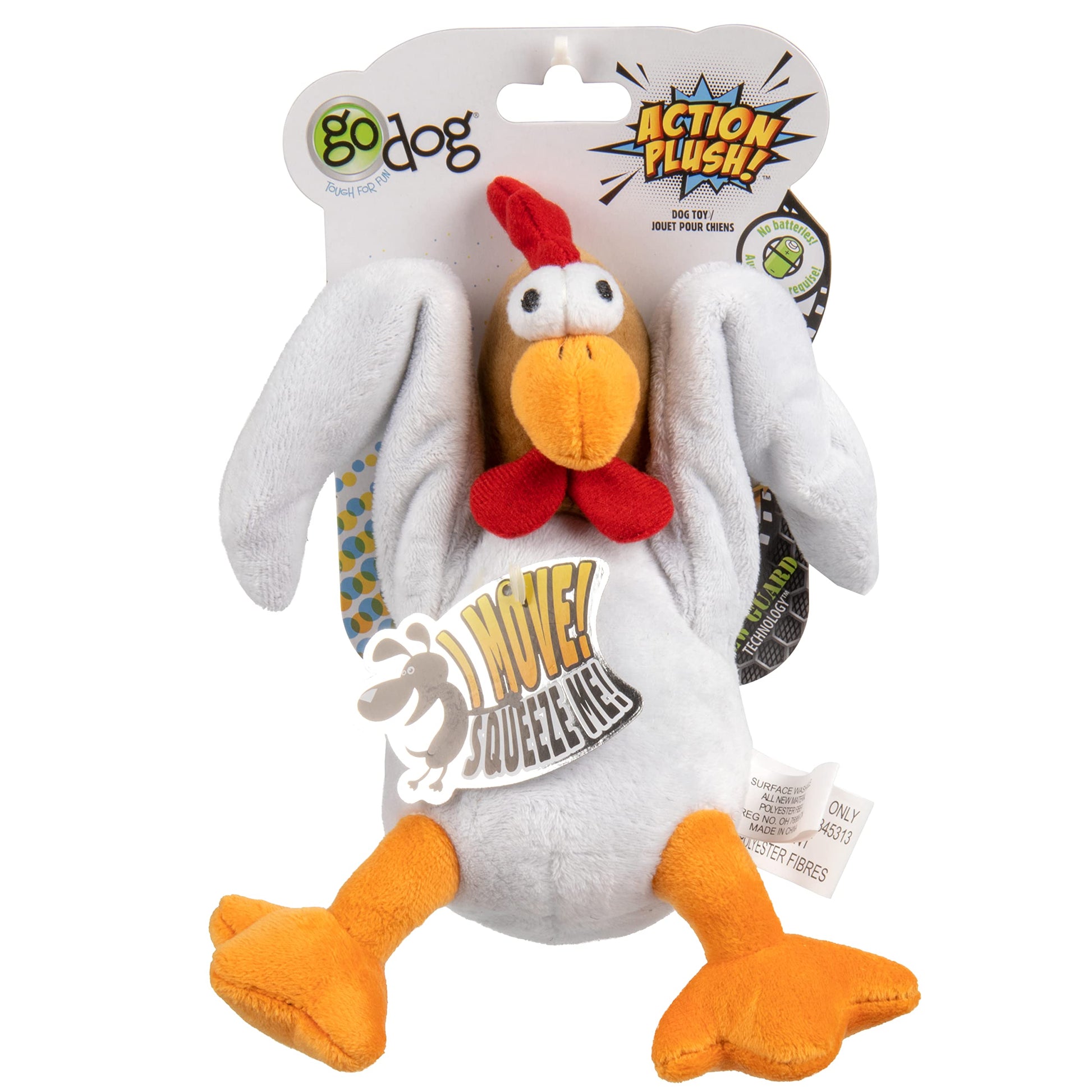 Godog Action Plush Pollo con Tecnología de Protección para Masticar Juguete Animado para Perro