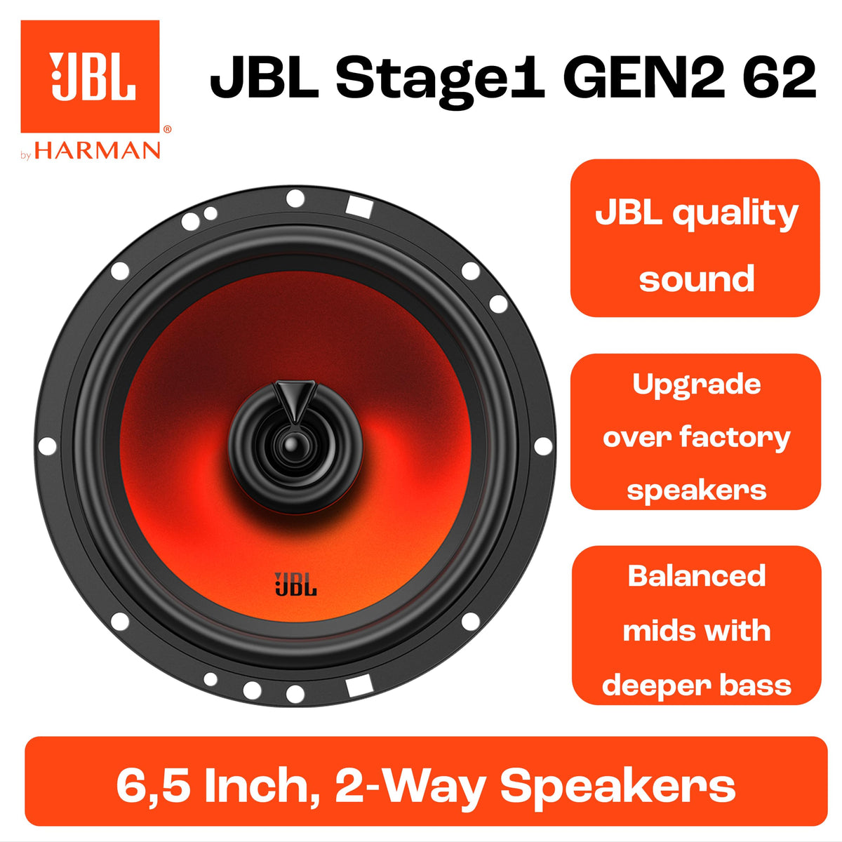 Altavoz Coaxial JBL Stage1 62 Gen2 Negro con Sonido Potente y Claro