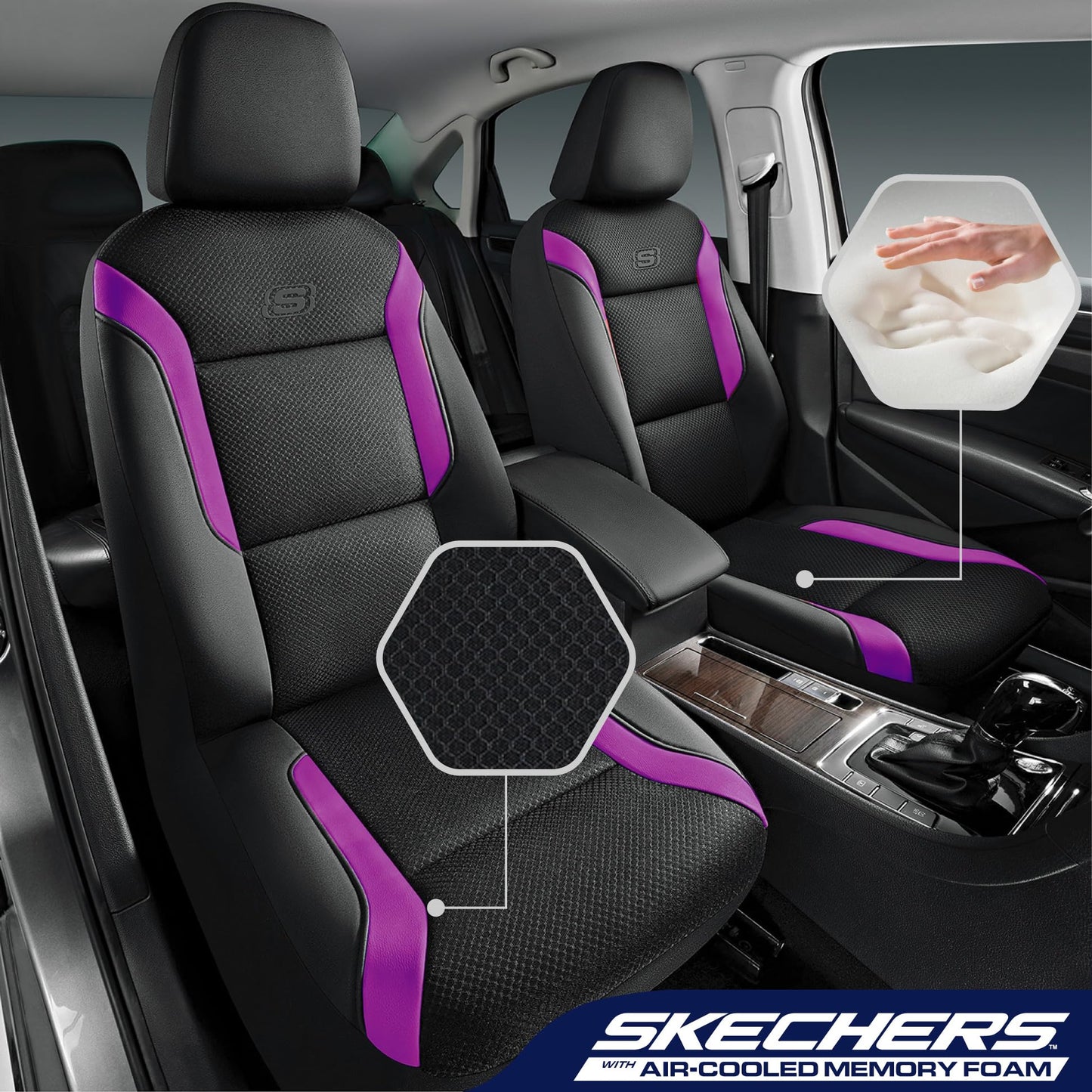 Skechers Memory Foam - Fundas gruesas Slip-ins de malla refrescante, para los dos asientos delanteros, compatible con bolsas de aire, comodidad y protección para la mayoría de automóviles, rosa