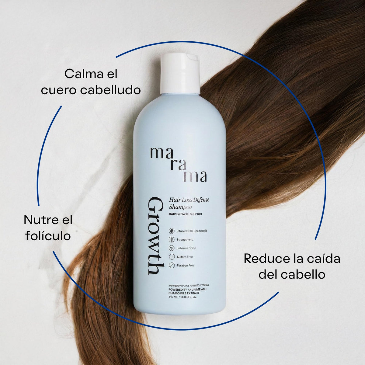 MARAMA | Growth Shampoo Manzanilla 500 ml - Para Todo Tipo de Cabello | Sin Sulfatos y Parabenos | Shampoo Anticaída que Nutre el Cuero Cabelludo | Fortalece e Hidrata