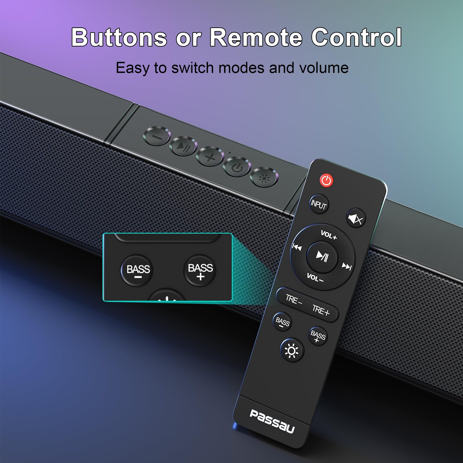 Barras de sonido para TV con subwoofer, 2.1 graves profundos 80 W altavoces de rango completo, visualización LED, bajos ajustables, HDMI/USB/AUX, Bluetooth 5.3 TV Soundbar sistema de audio de cine en