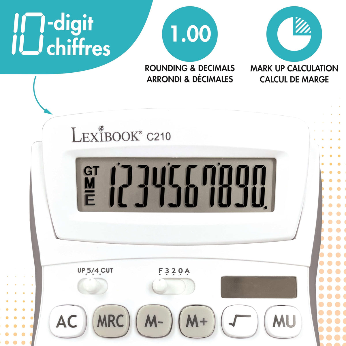 Calculadora Lexibook Visualización Plegable Blanco Gris para Oficina Escuela Hogar