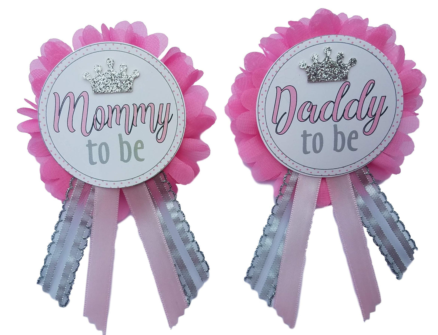 Daddy to Be Pin Princess Mommy to Be Baby Shower dad to wear at Baby Shower, Pink & Silver, It's a Girl, Baby Sprinkle