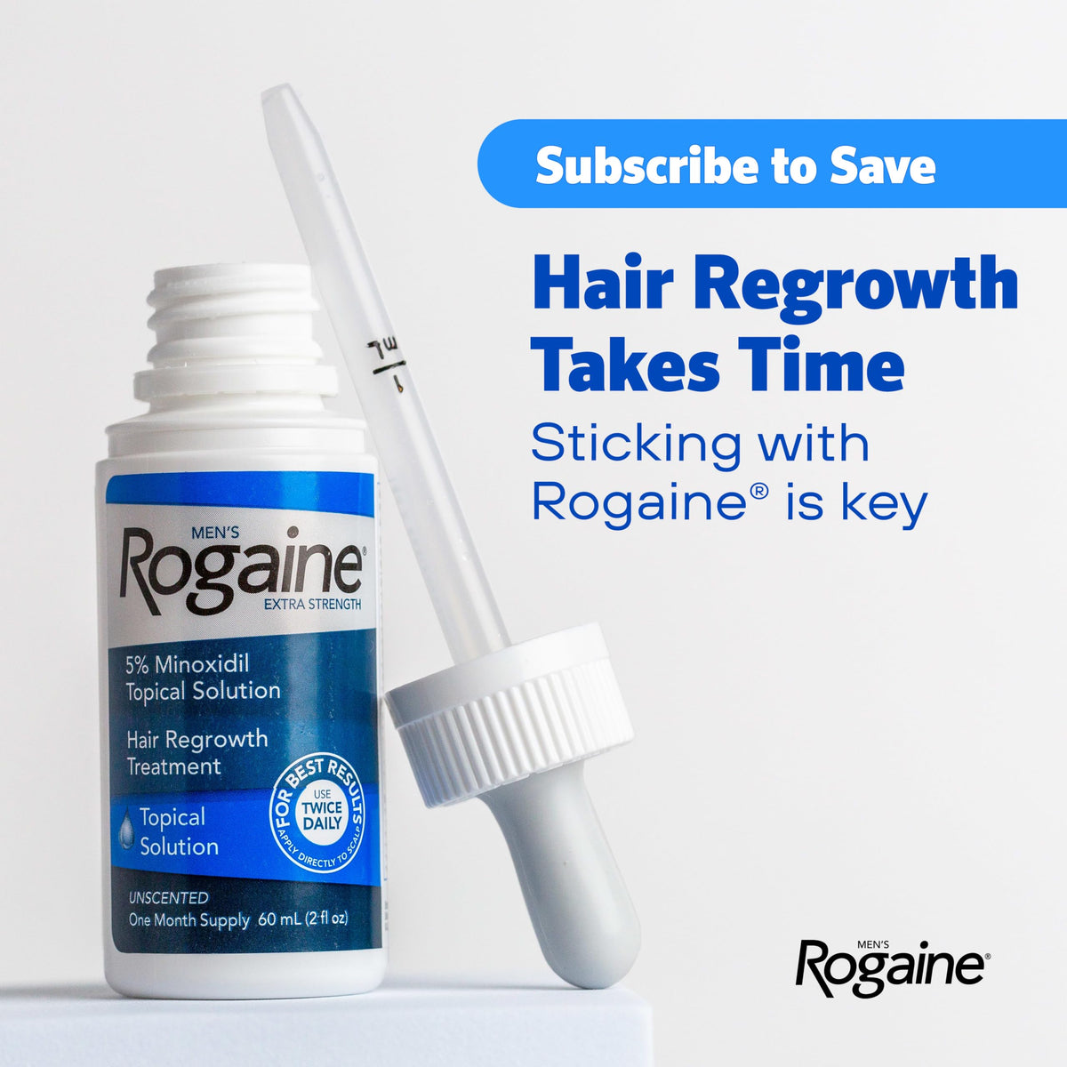 Solución Tópica Men Rogaine 5% Minoxidil Extra Strength para Regeneración del Cabello para Hombre