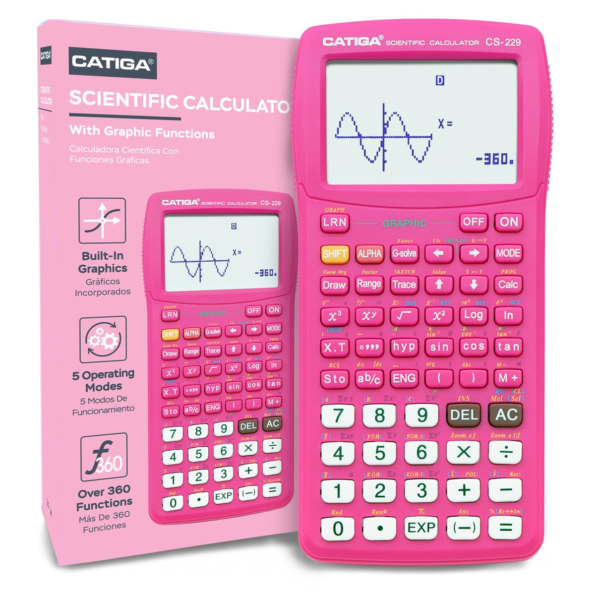 Calculadora Científica CATIGA CS-229 Negra con Funciones Gráficas para Institutos y Universidades