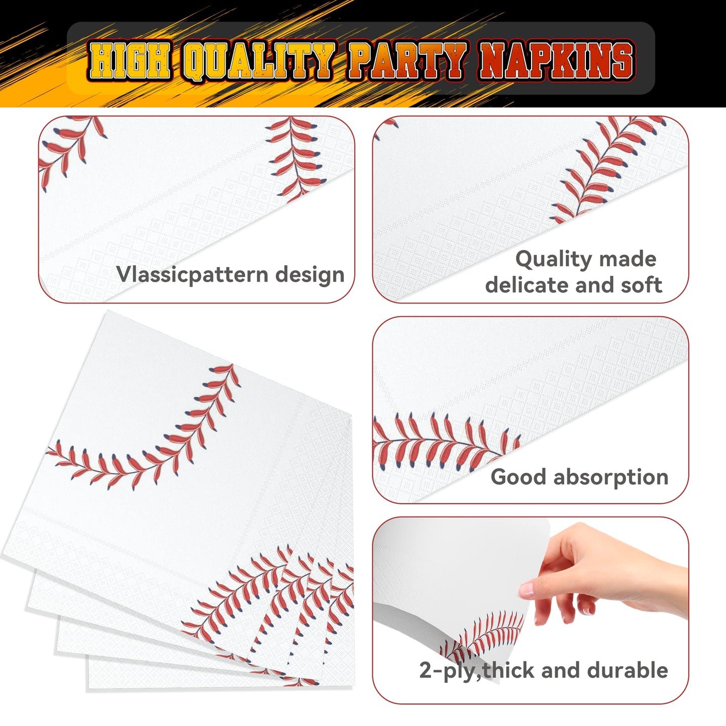 LMJUNZZ 120 Pcs Baseball Party Supplies Bundle Paper Plates Napkins Baseballs Party Birthday Decorations Baseball Tableware For Kids Serves 30