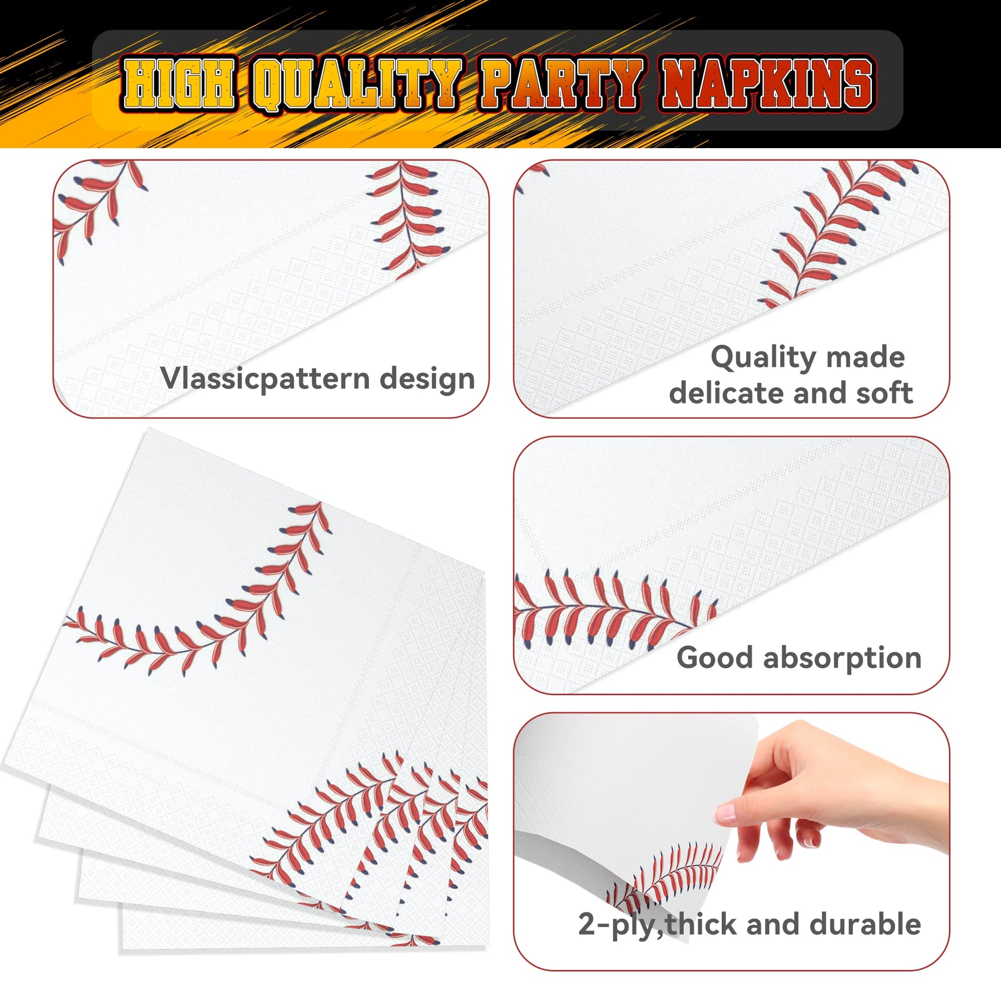 LMJUNZZ 120 Pcs Baseball Party Supplies Bundle Paper Plates Napkins Baseballs Party Birthday Decorations Baseball Tableware For Kids Serves 30