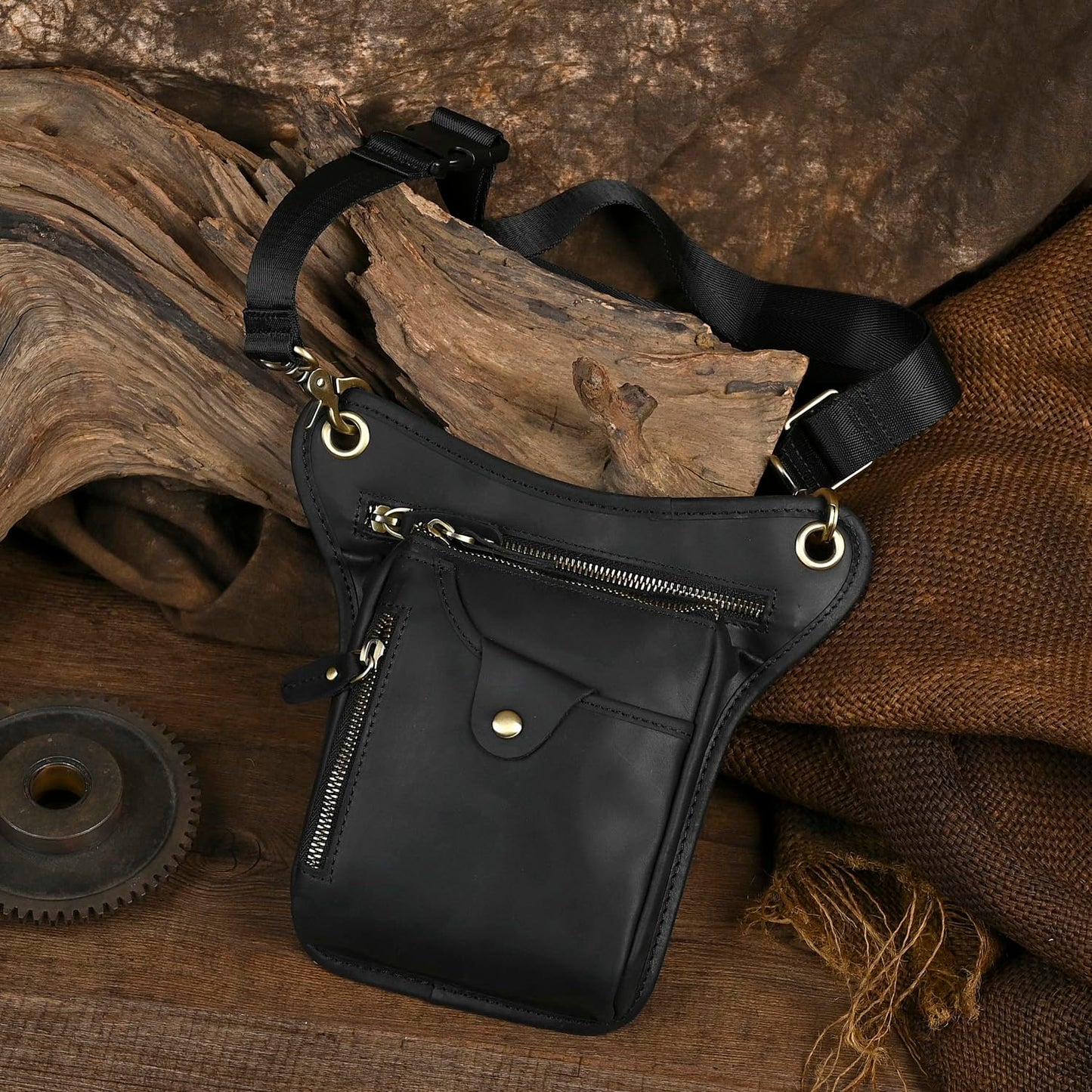 Le'aokuu - Bolsa de piel auténtica para hombre, para deportes al aire última intervensión, con cintura y cadera, bandolera para hombro, pierna caída, bolsa de muslo para mujer (211-5 0 café oscuro),