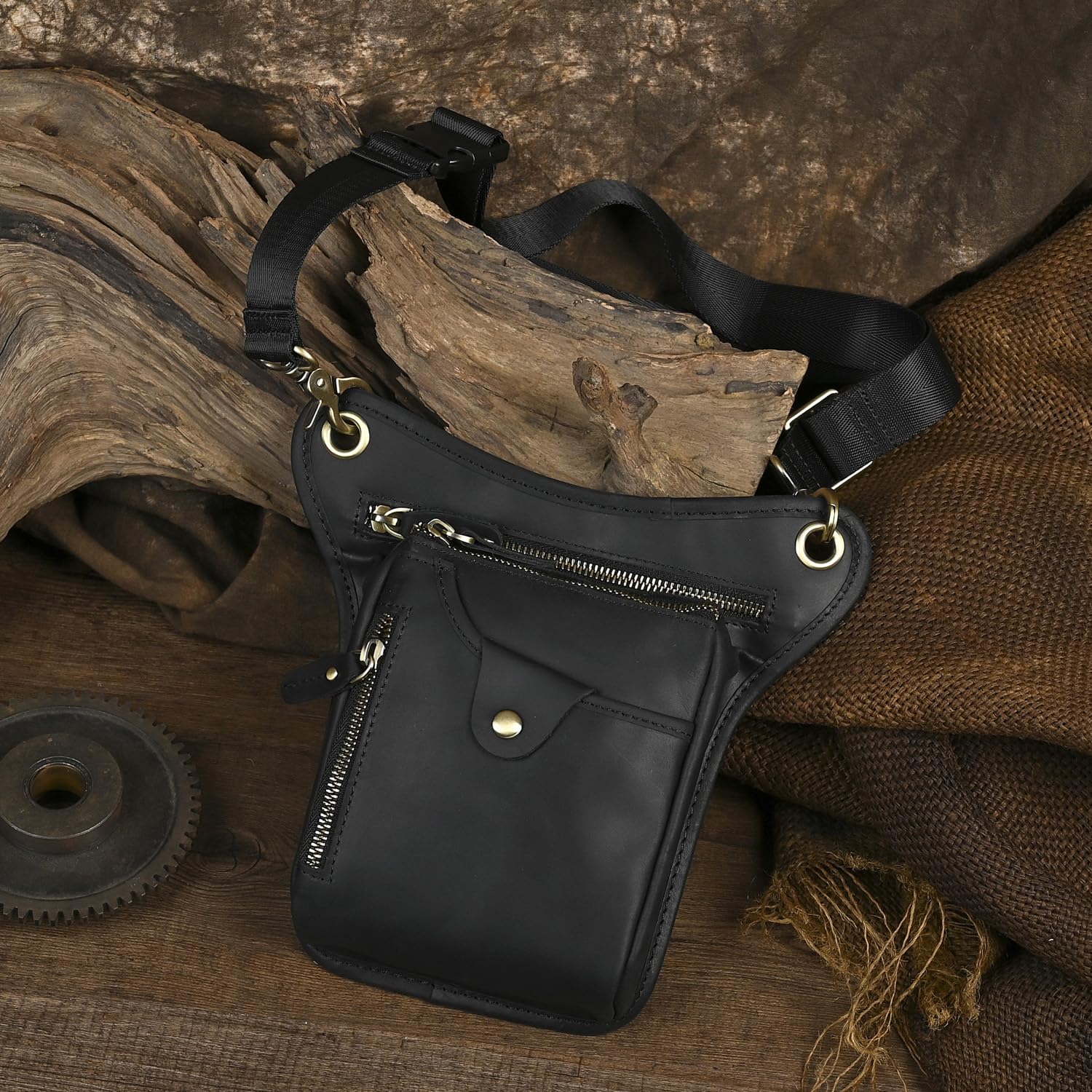 Le'aokuu - Bolsa de piel auténtica para hombre, para deportes al aire última intervensión, con cintura y cadera, bandolera para hombro, pierna caída, bolsa de muslo para mujer (211-5 0 café oscuro),
