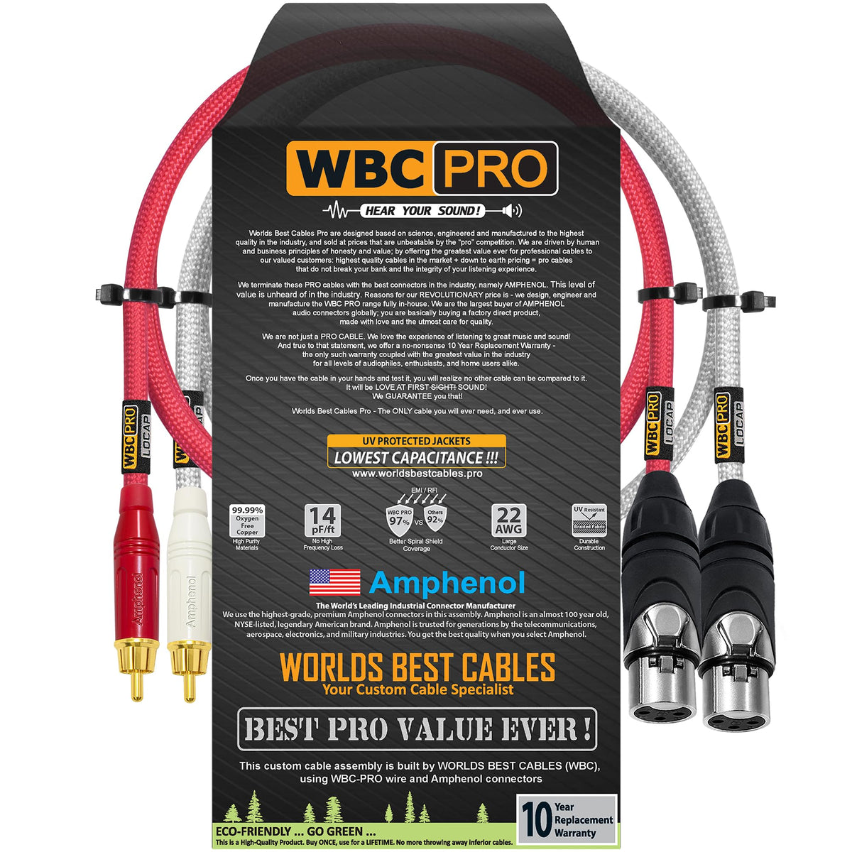 Cables RCA a XLR WORLDS BEST CABLES Negro Baja Capacidad 1.5 Pies