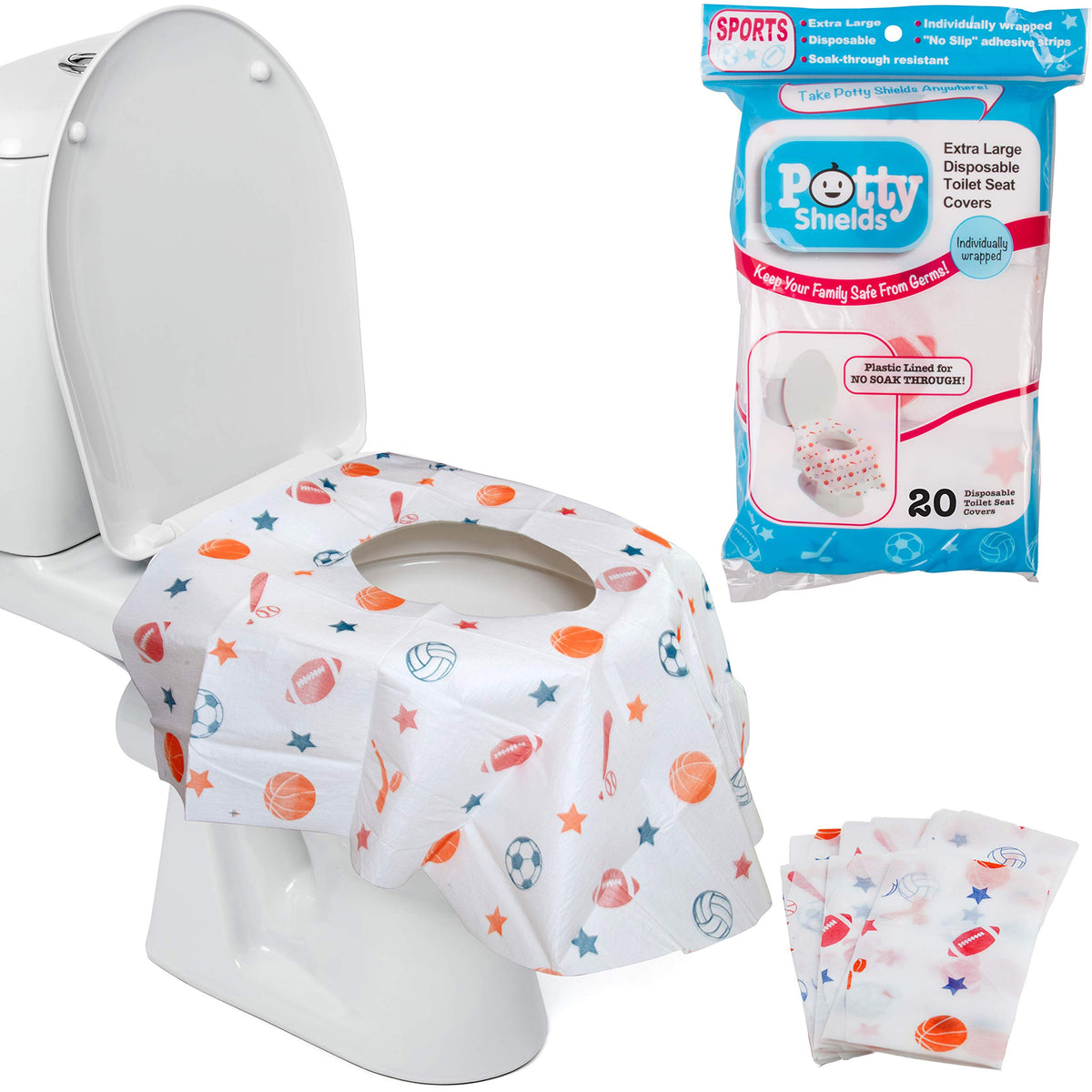 Fundas de asiento de inodoro desechables para niños y adultos (paquete de 20) protección contra inodoros públicos, impermeables, envueltas individualmente, forro de plástico para no remojarse, XL para