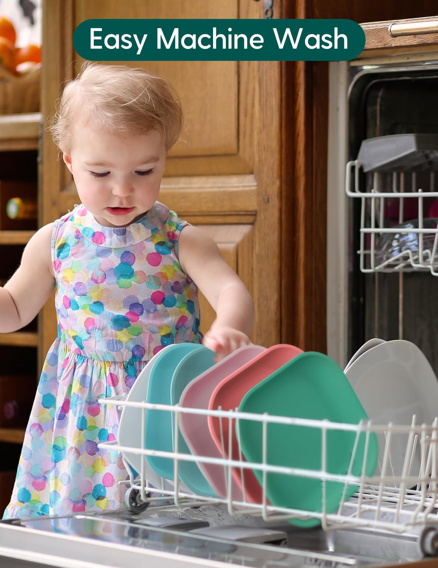BABELIO - Platos de silicona para niños pequeños, paquete de 2 unidades, sin BPA, apto para microondas, horno y lavaplatos, bandeja de silicona suave y duradera (rosa)