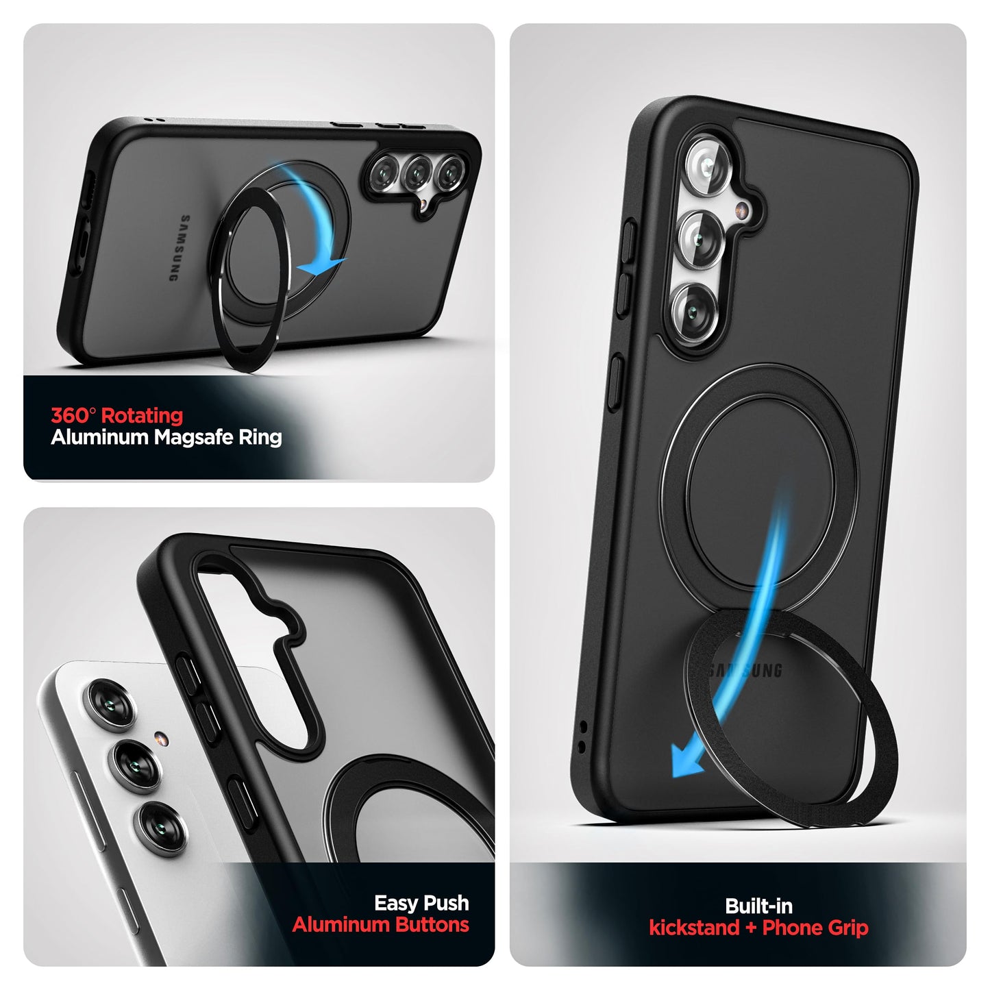 Funda para Cinturón Encased Samsung Galaxy S24 FE escarcha negro con Clip y Soporte Magnético Giratorio 360 Compatible MagSafe Versión 2024