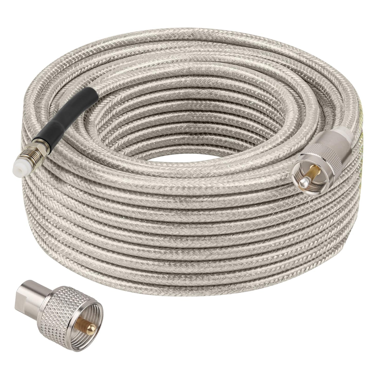 Cable coaxial CB de 50 pies, RG8X FME hembra a UHF PL-259 macho con adaptador FME macho a PL-259, cable coaxial RF de baja pérdida para antena, radio CB, radio jamón, marina, móvil y sistemas GPS