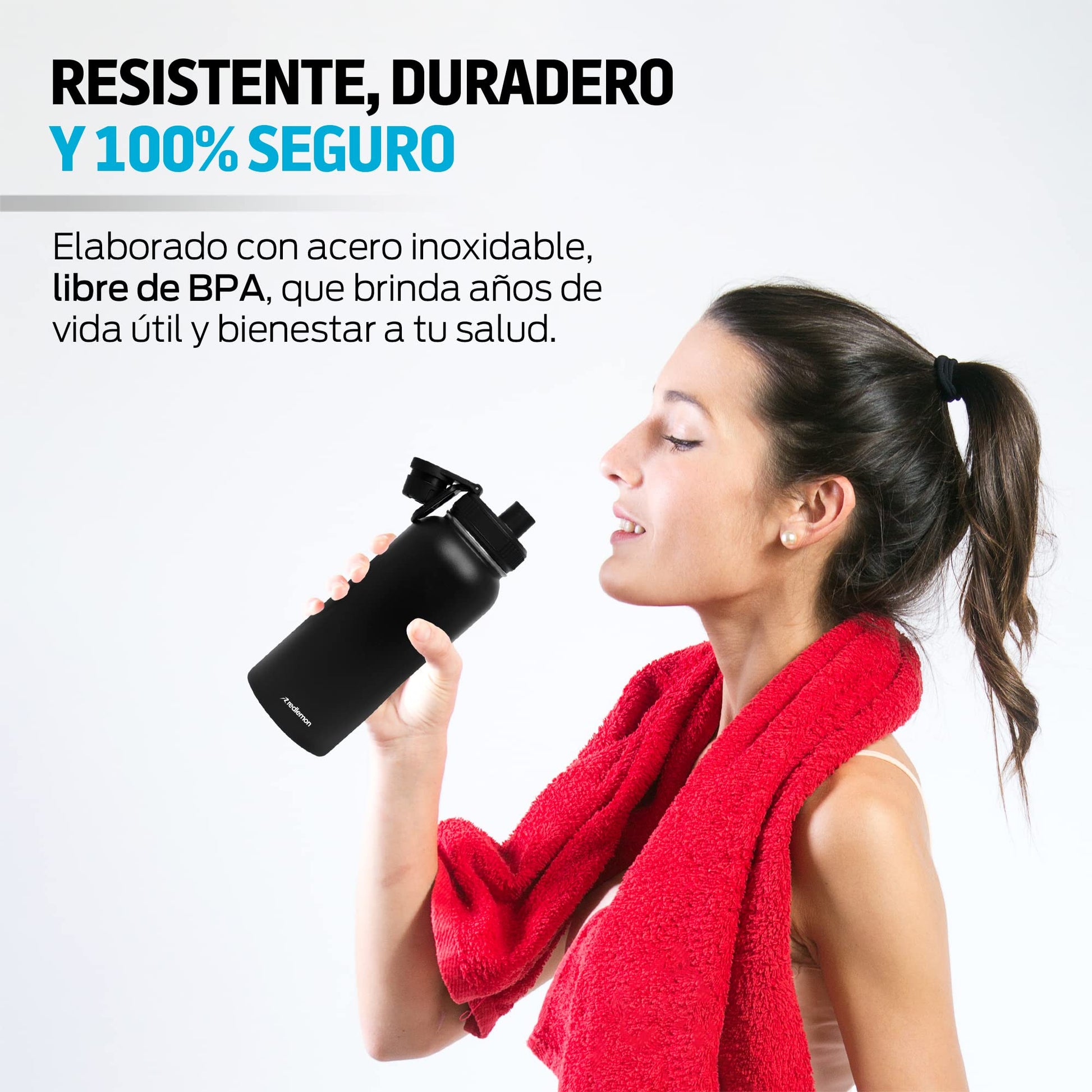 Termo Acero Inoxidable Redlemon Negro Doble Aislamiento Térmico Ecológico y Resistente