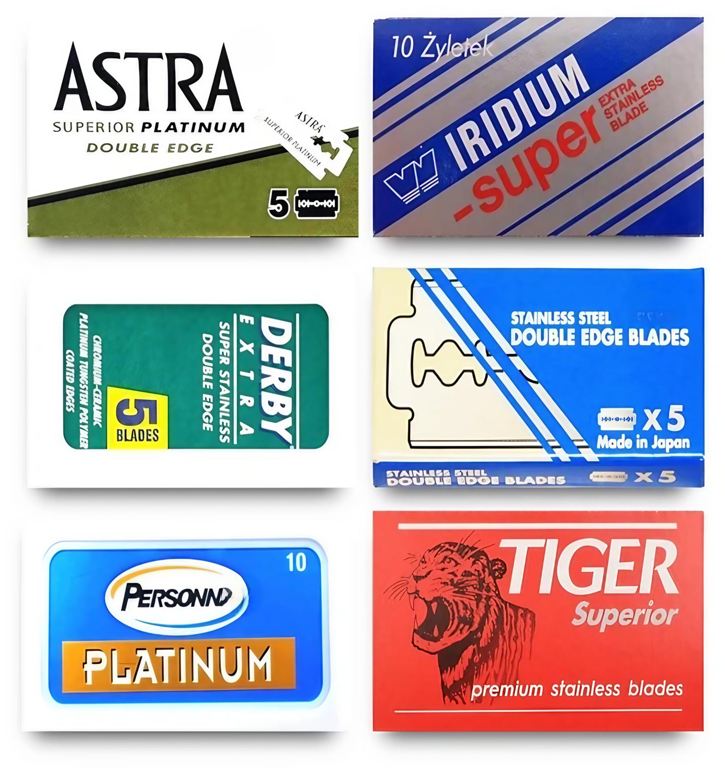 Astra-KAI-PersPerfnna-Wilkinson - Cuchillas de afeitar de doble filo (40 hojas, 6 marcas diferentes)
