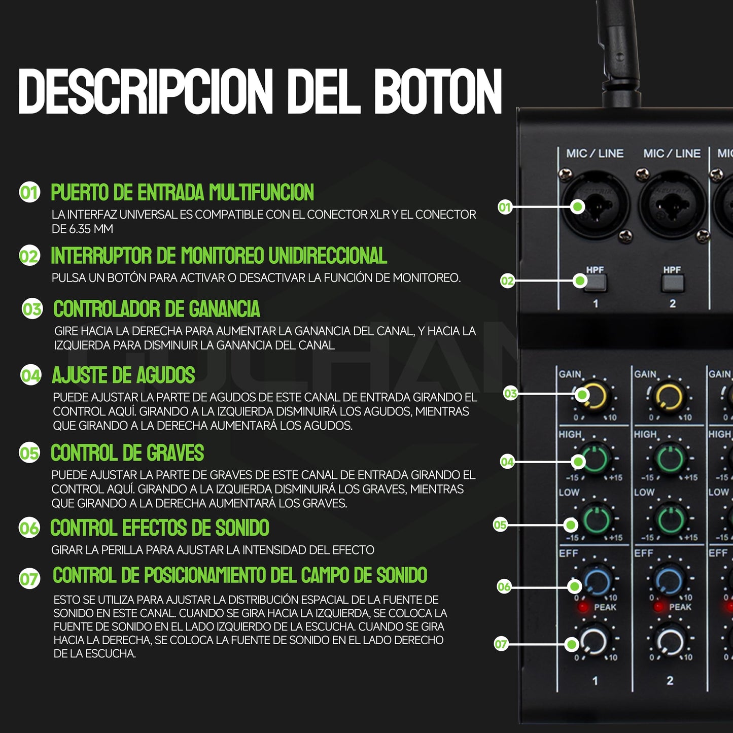 GOCHANMI GX6 Mezcladora de Audio 6 Canales Con 2 Micrófono Inalambrico UHF 100M Rango,Mixer Profesional con 48V Phantom Power y Bluetooth USB Interface,para Home Karaoke Party Studio Recording