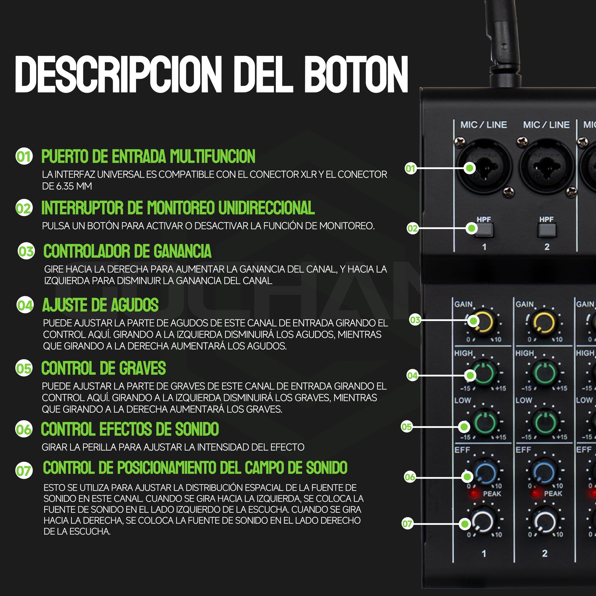 GOCHANMI GX6 Mezcladora de Audio 6 Canales Con 2 Micrófono Inalambrico UHF 100M Rango,Mixer Profesional con 48V Phantom Power y Bluetooth USB Interface,para Home Karaoke Party Studio Recording