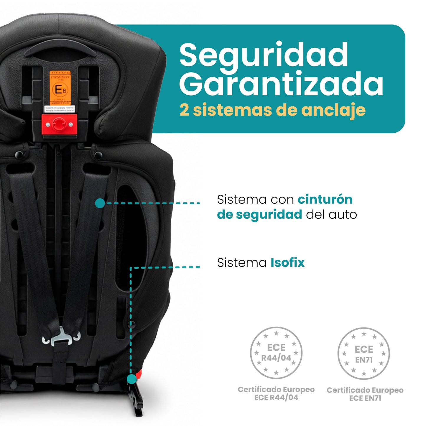 Amulay Autoasiento Booster ISOFIX Grupo 1-2-3, Convertible, Gris