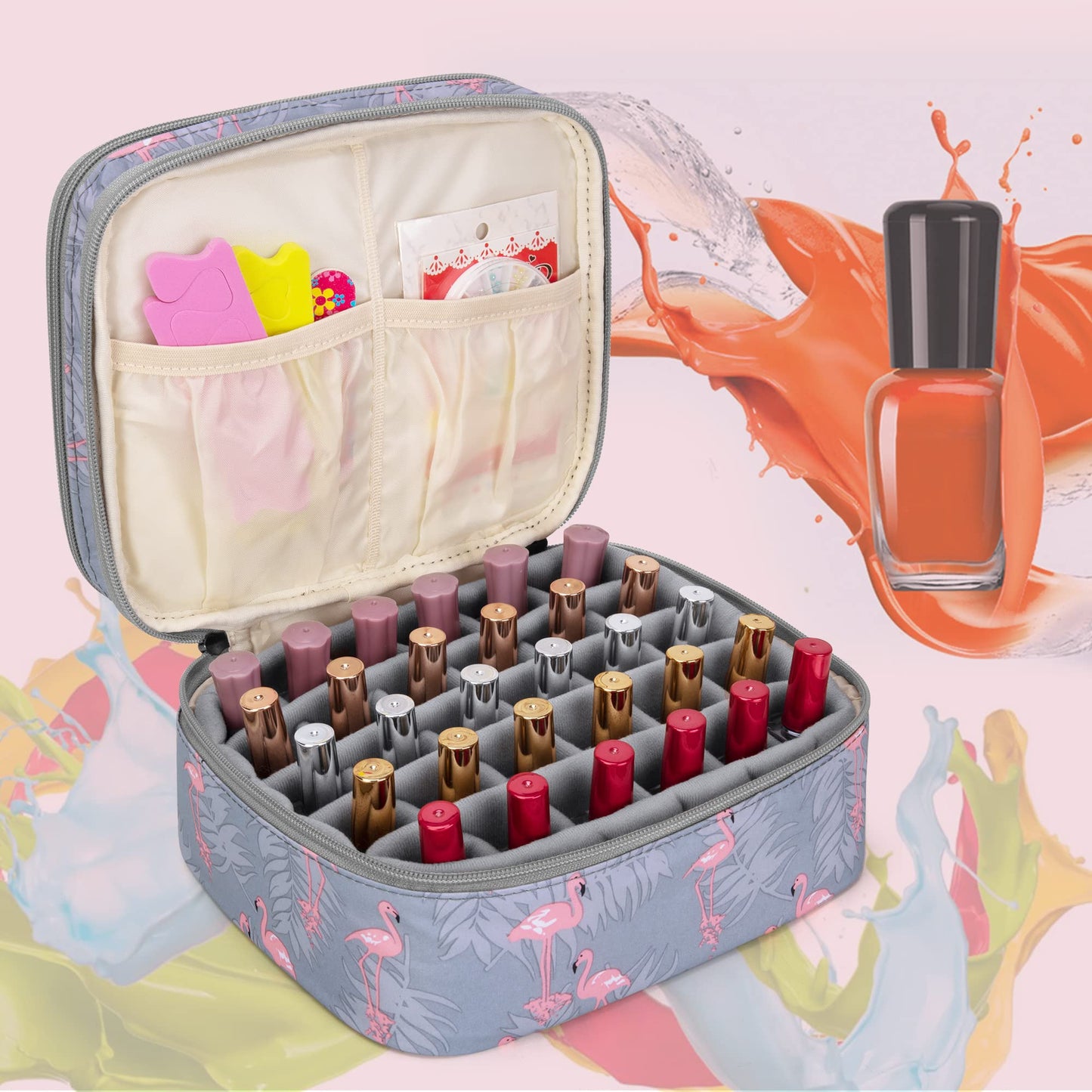Luxja Nail Polish Carrying Case - Holds 30 Bottles (15ml - 0.5 fl.oz), Double-layer Organizer for Nail Polish and Manicure Set, Flamingo