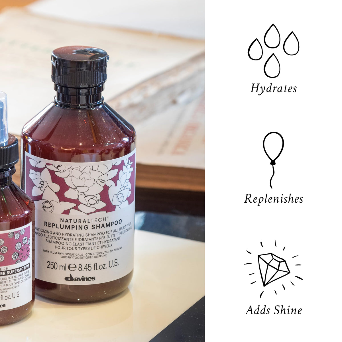 Davines Replumpling shampoo | Shampoo hidratante para cabello seco | 250 ml