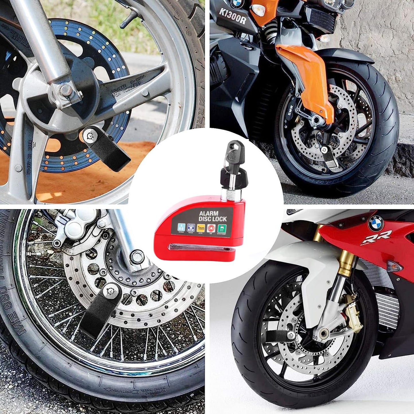 Candado para Motocicleta y Bicicleta, Candado para Motocicleta Universal con Alarma de 110dB Impermeable IP65 Seguro Antirrobo Compatible con Motocicleta Bicicleta etc Vehículos con Llanta de Disco