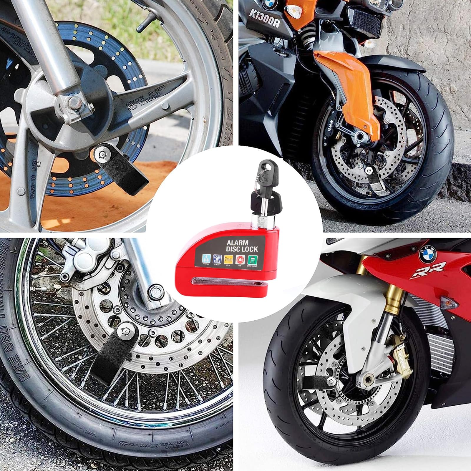Candado para Motocicleta y Bicicleta, Candado para Motocicleta Universal con Alarma de 110dB Impermeable IP65 Seguro Antirrobo Compatible con Motocicleta Bicicleta etc Vehículos con Llanta de Disco