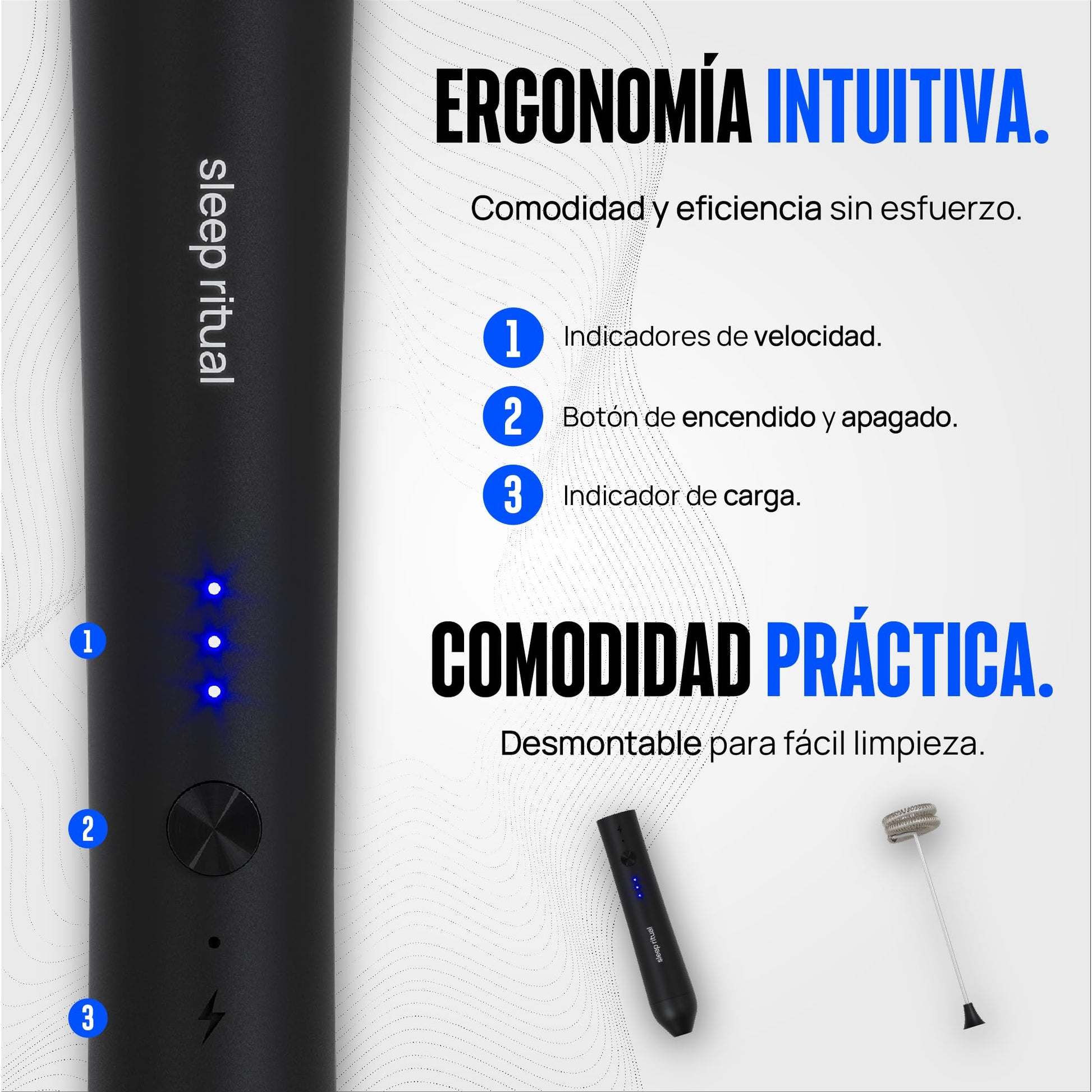 Espumador de Leche Sleep Ritual Recargable Premium de Mano 3 Velocidades