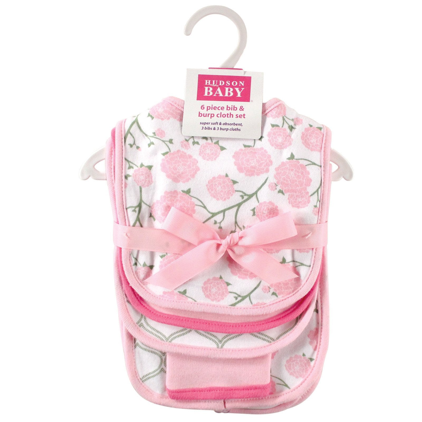 Hudson Baby Conjunto de babero y tela para eructos unisex de algodón para bebé, flor, talla única