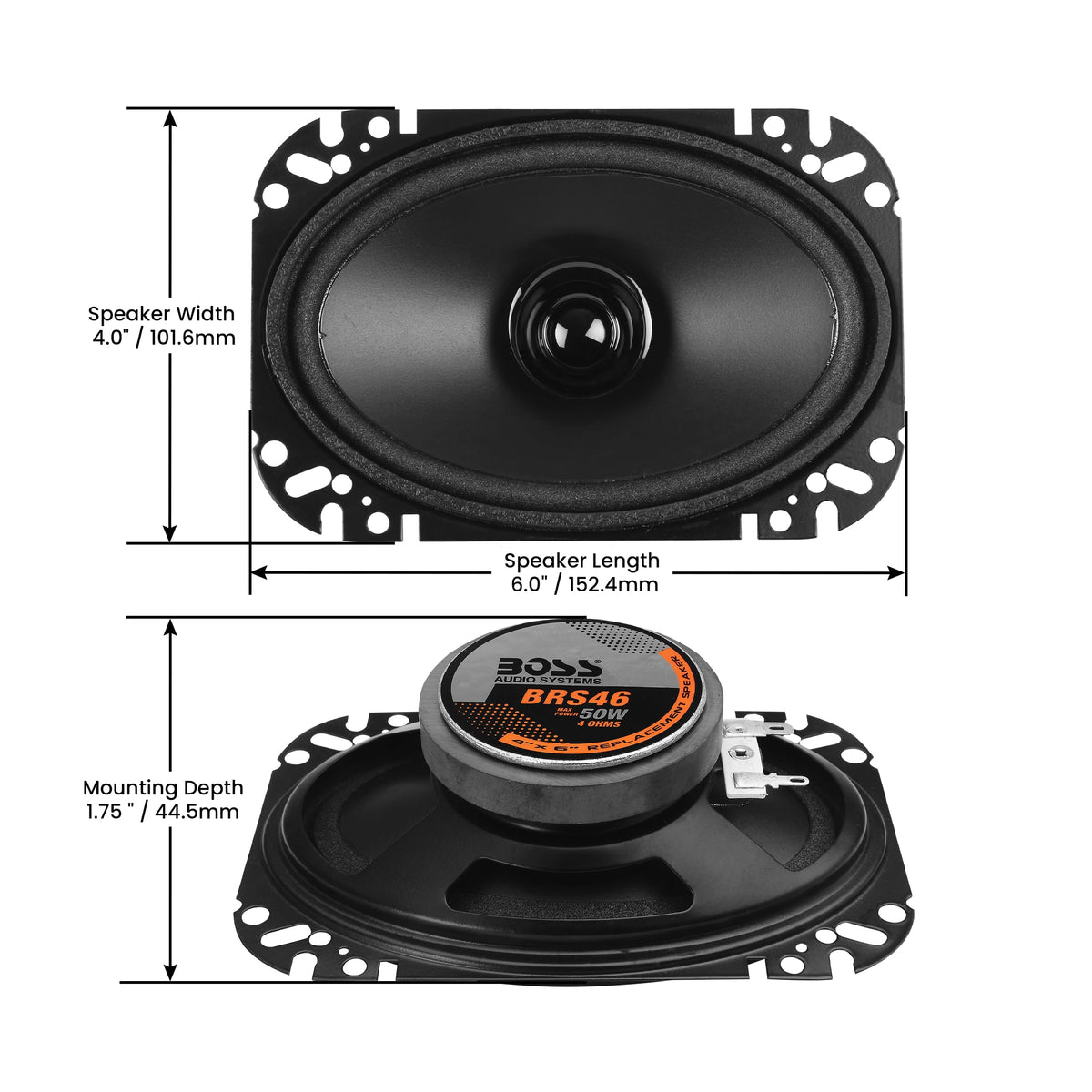Bocinas Coaxiales Boss Audio BRS46 50-Watt Auto Reemplazo 4" x 6"