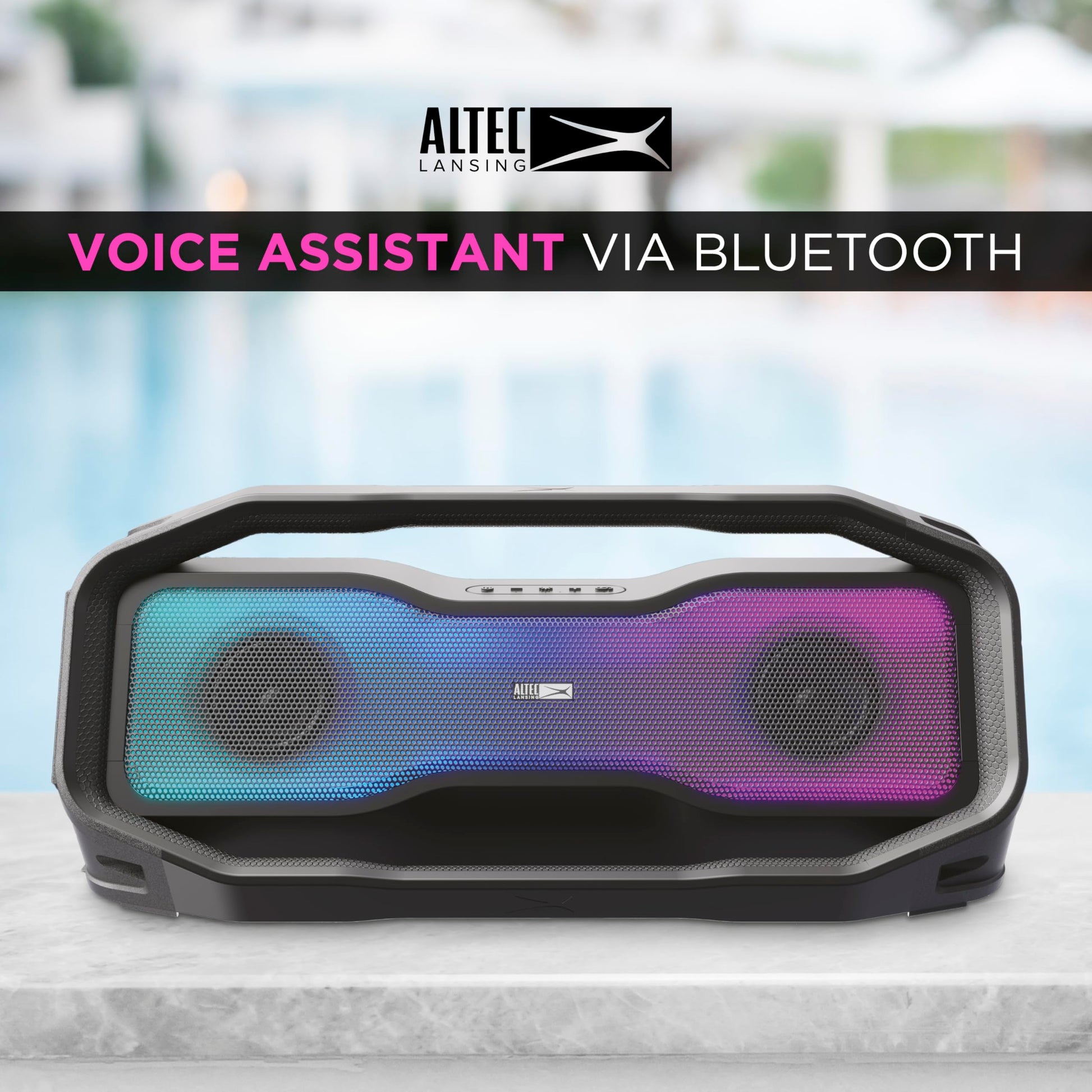 Altec Lansing Rockbox XL 2.0 Altavoces inalámbricos Bluetooth portátiles con Luces LED, IP67 Impermeables y duraderos para Exteriores, batería de 20 Horas con Control de aplicación